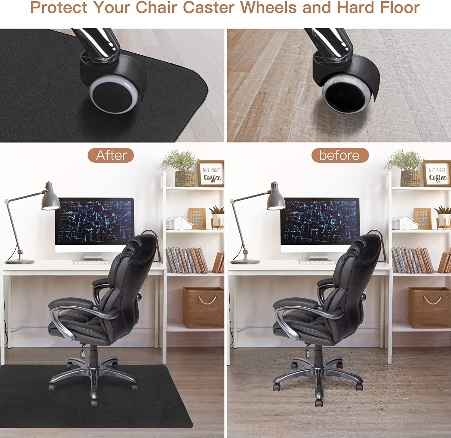 DELAM Office Chair Mat for Hardwood Floor & Tile Floor, under Desk Chair Mats for Rolling Chair, Computer Chair Mat for Gaming, Large Anti-Slip Floor Protector Rug, Not for Carpet, 47"X35", Black image number 6