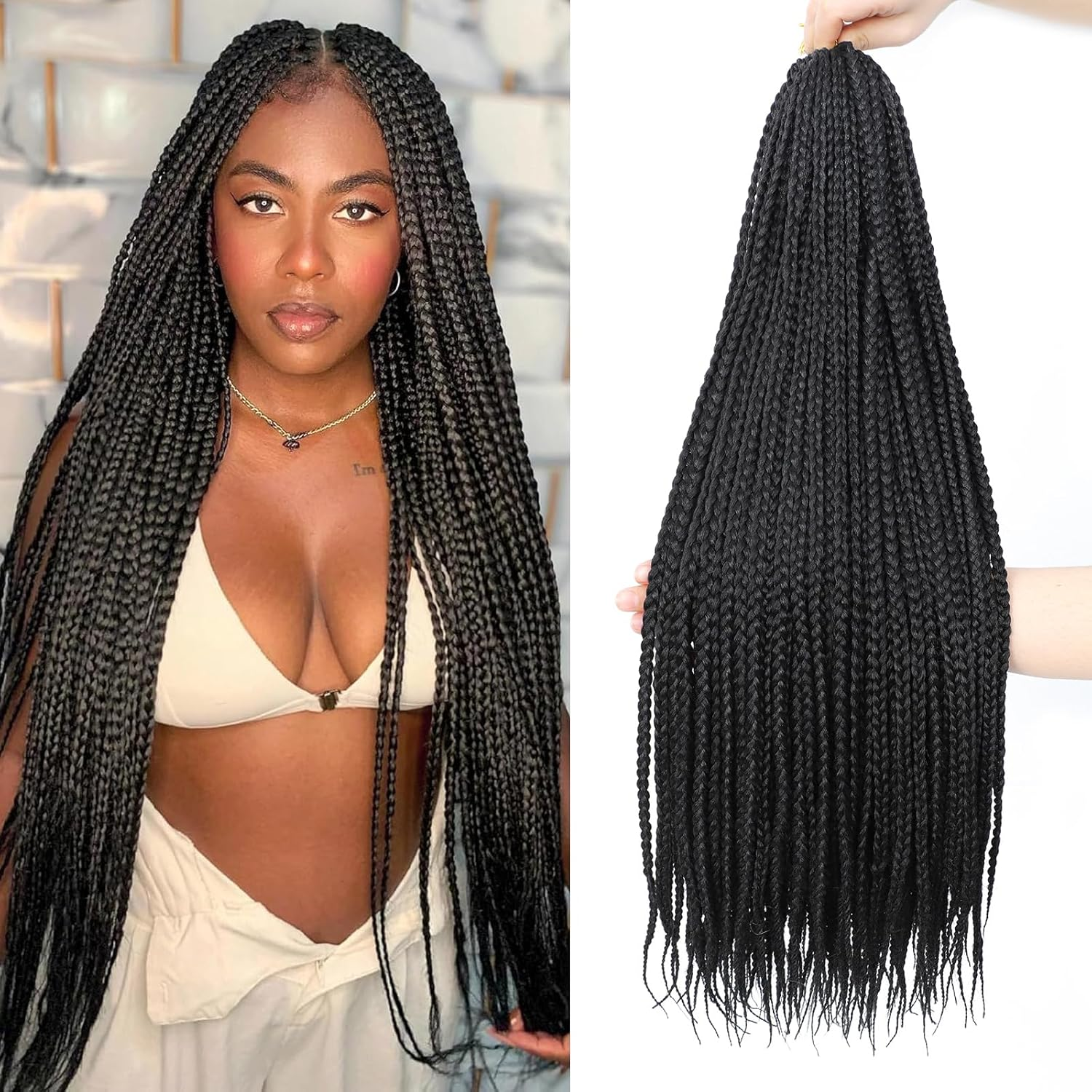AMLUCKS Box Braids Crochet Hair 6 Packs Pre Looped Knotless Medium 3X Braids Goddess Box Braids Crochet Hair Extensions for Black Women Braiding Hair (350#, 14Inch)