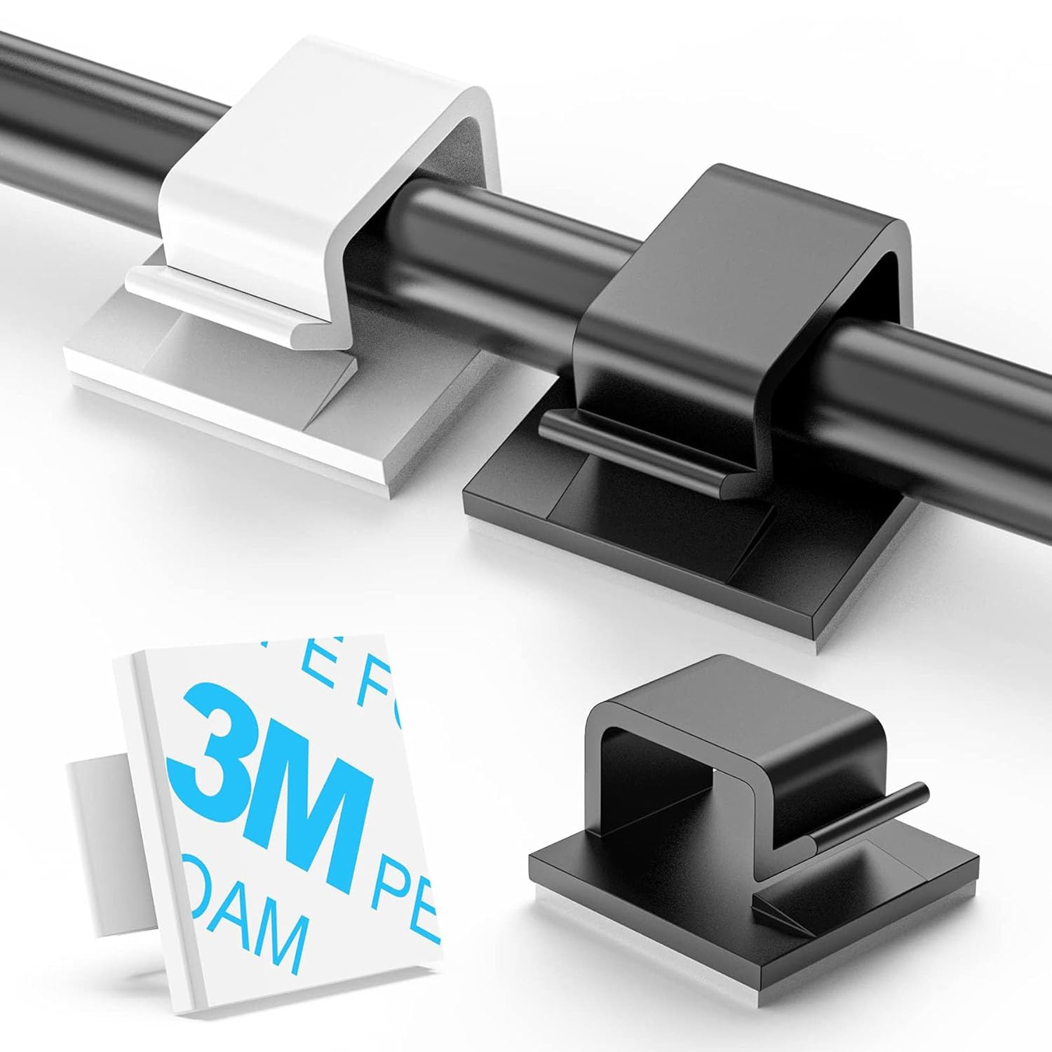 100PCS Adhesive Cable Clips, Wall Wire Holder Cord Organizer for Cable Management under Desk, Light Clips Hooks for LED, Car Dash Cam, USB Cable (Small, Black)