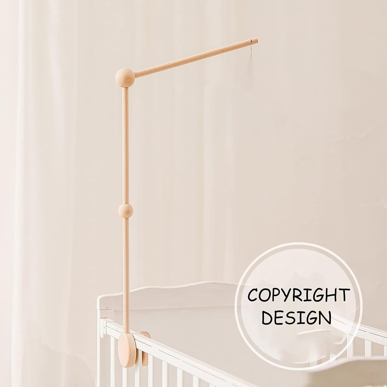 IEATFO Baby Crib Mobile Arm - Wooden Baby Mobile Crib Holder for Hanging Baby Crib Attachment for Nursery Decor - Base Arm image number 6