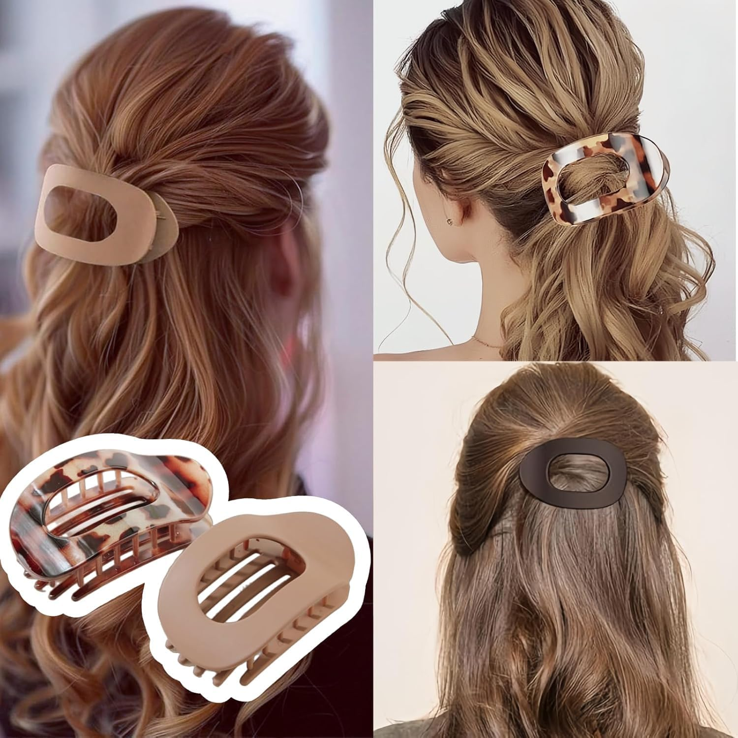 Hair Claw Clips for Women, 6 PCS Flat Hair Clips for Thick Thin Hair, Large Matte Hair Claw Nonslip for Girls Decoration image number 3