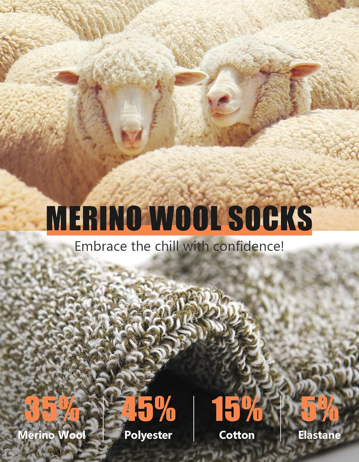 SIMIYA 5 Pairs Merino Wool Socks for Men, Extra Thick Wool Hiking Socks for Men Winter Size 7-13