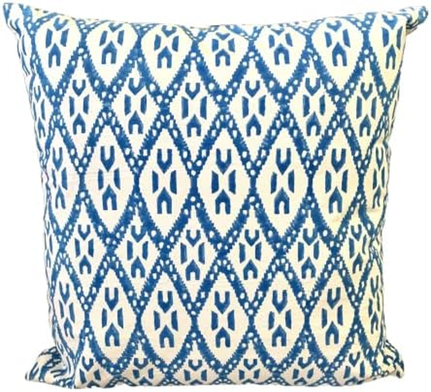 Blue Ikat Hand Block Print Canvas Bohemian Boho Style Cotton Cushion Cover Pillow (45Cm/2Pcs) image number 2