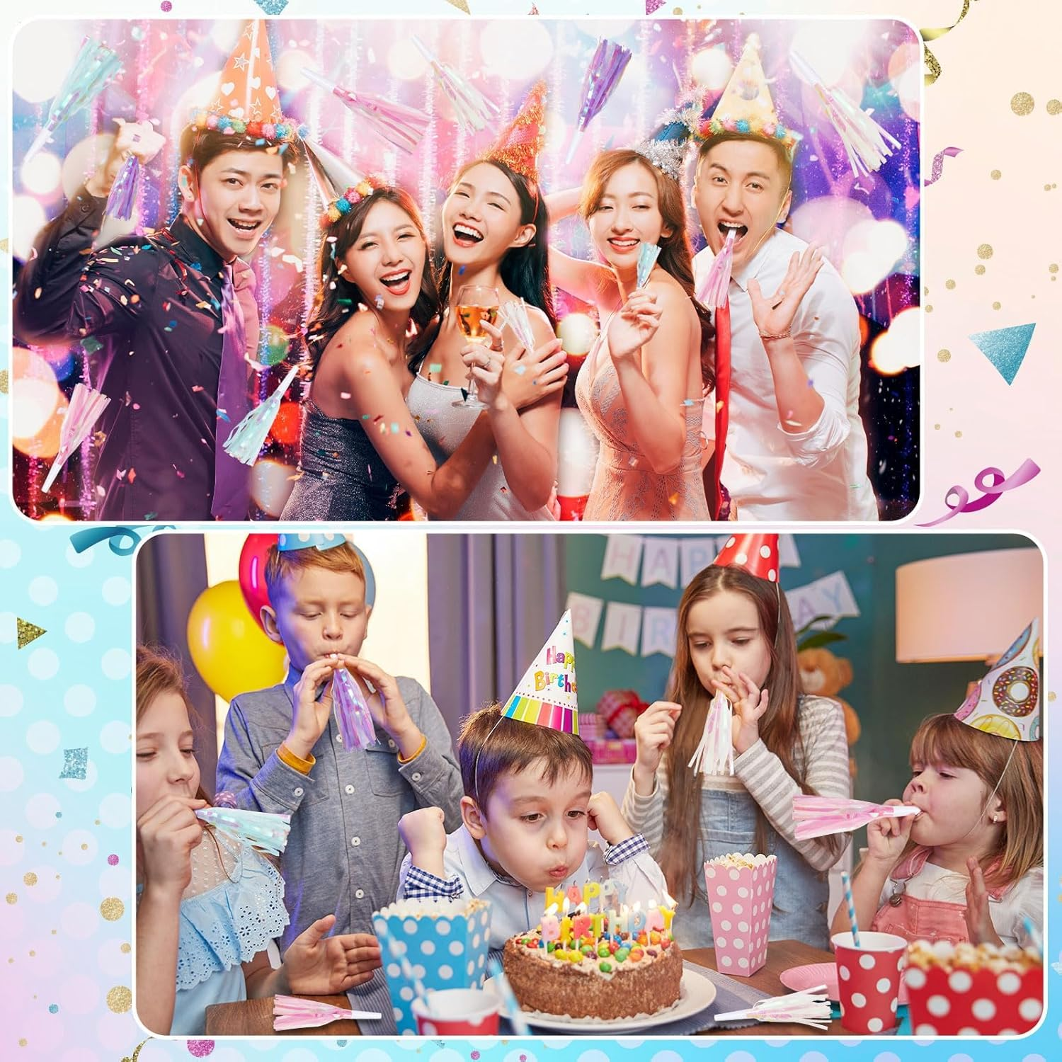 24-Pack Party Blowers, Glittery Metallic Fringe Noisemakers for Birthday, Graduation, Sports Events, and Celebration Favors image number 2