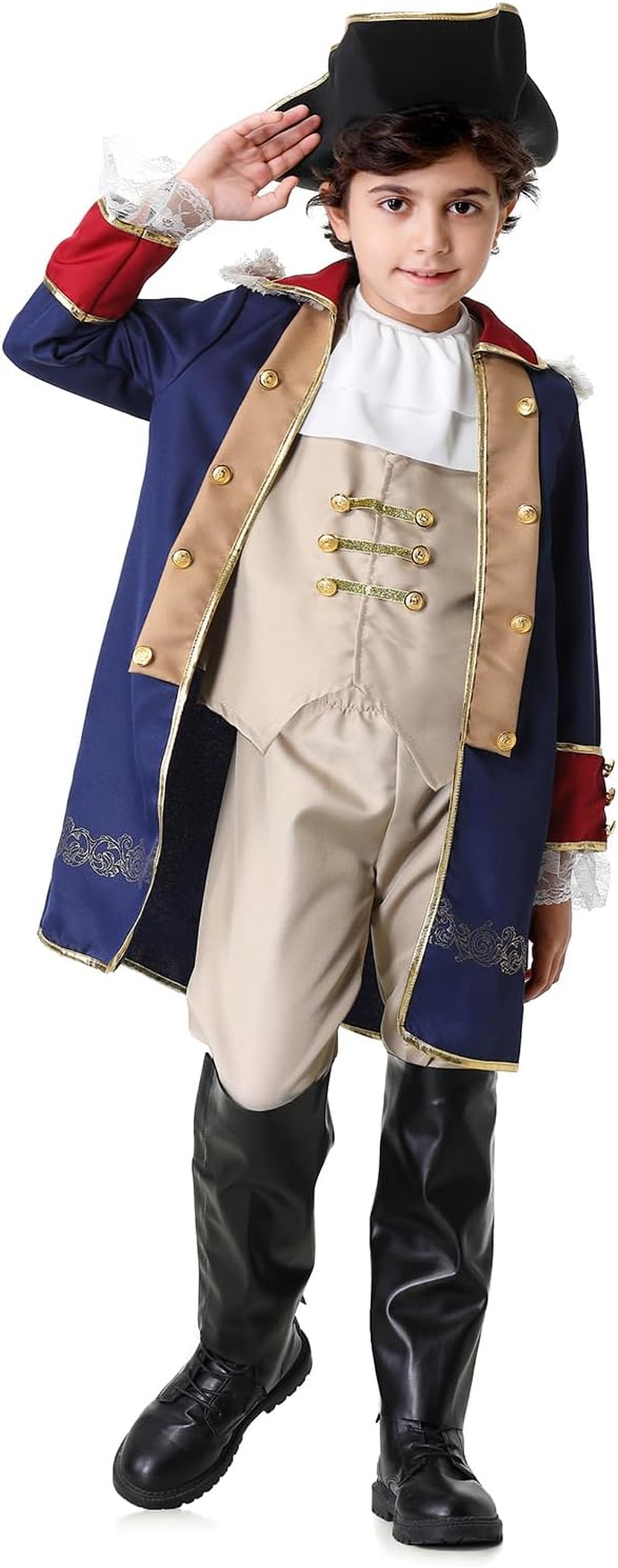 Yolsun George Washington Costume for Boys, Boys Founding Father Costume, Colonial Dress up Set for Children image number 6