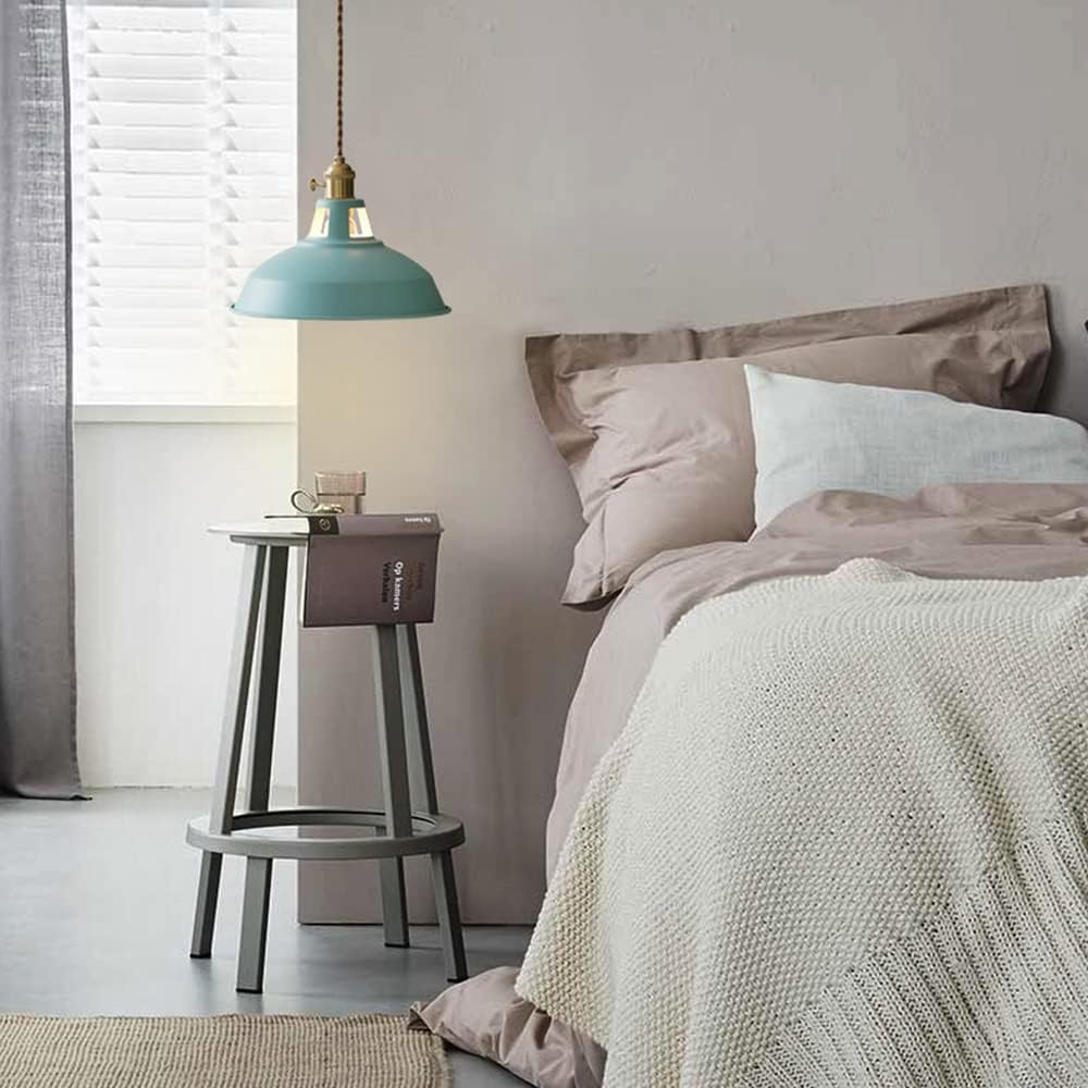 Mengjay Pendant Light Vintage Industrial Chandelier Metal Pendant Lamp Industrial Ceiling Lamp Hanging LED Pendant Lamp for Dining Table Living Room Bedroom Kitchen(No Bulb) (Blue) - Red image number 2