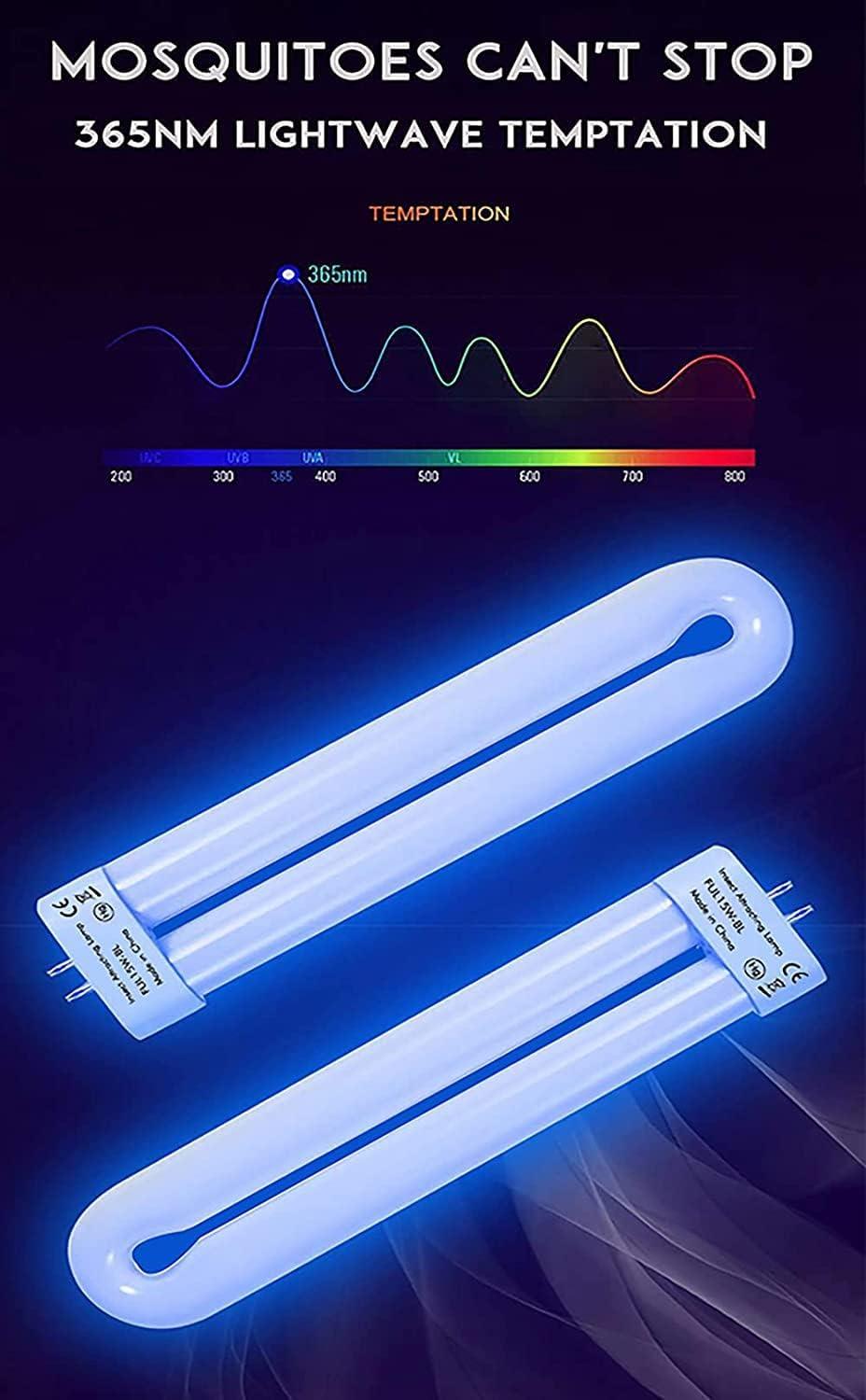 Replacement Bulb for Bug Zapper with 4-Pin Base, 15W Single U-Shaped Twin Tube Bulb