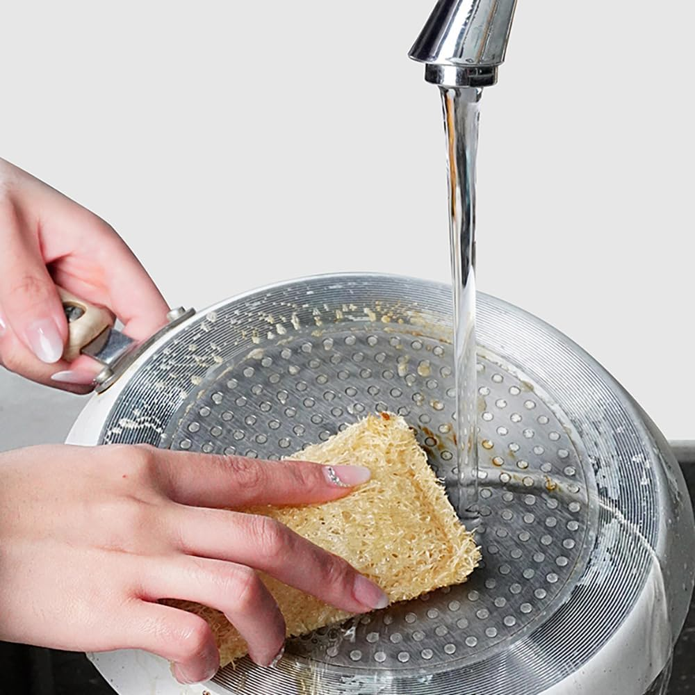 Natural Organic Loofah Sponge for Cookware, Kitchen, Bathtub and Body, Handmade Luffa Fiber, Biodegradable, Compostable & No Smell (Natural Beige*2, Rectangle)