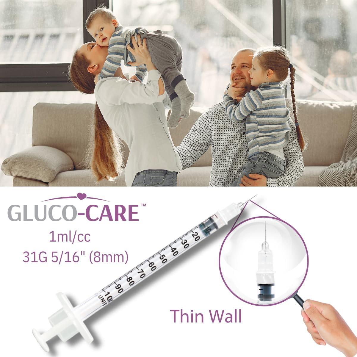 GLUCO-CARE 1 Ml/Cc Syringes 31G X 5/16&rsquo;&rsquo; (8Mm), Orange Cap, 100/Box image number 4
