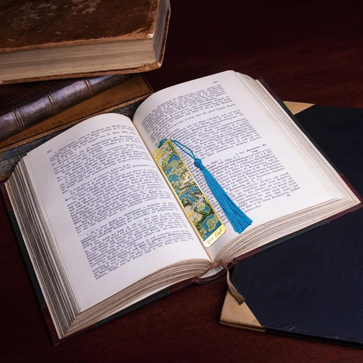 6 Pcs Metal Bookmark with Tassels, Finegood Golden Hollow Bookmarks for Women Oil Painting Book Marks for Reading Book Lovers