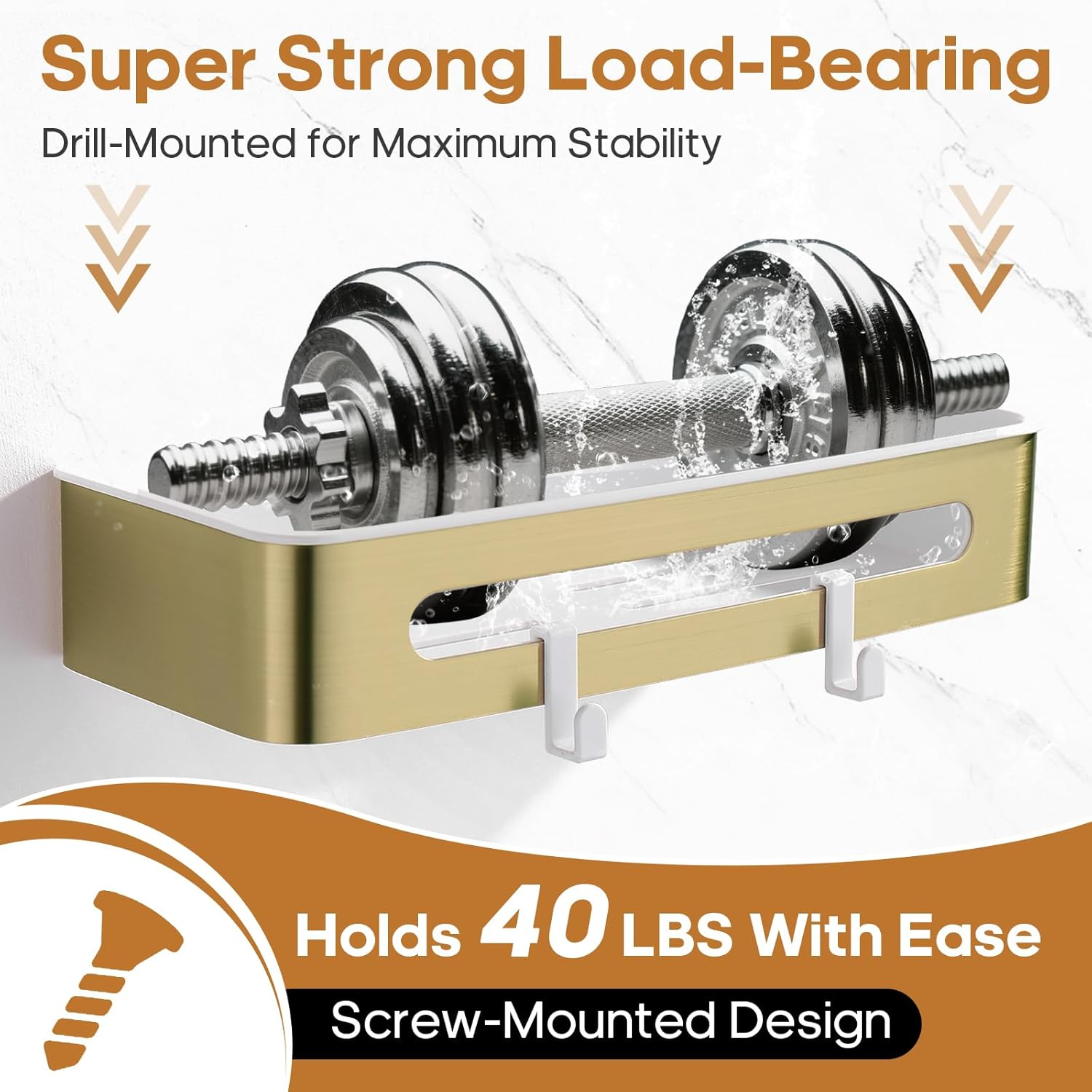 Decaura Shower Caddy Stainless Steel, Wall Mounted Shower Basket with Removable Plastic Liner, Bathroom Organizer with Hooks, Rustproof, Brushed Gold - Brushed Gold image number 3