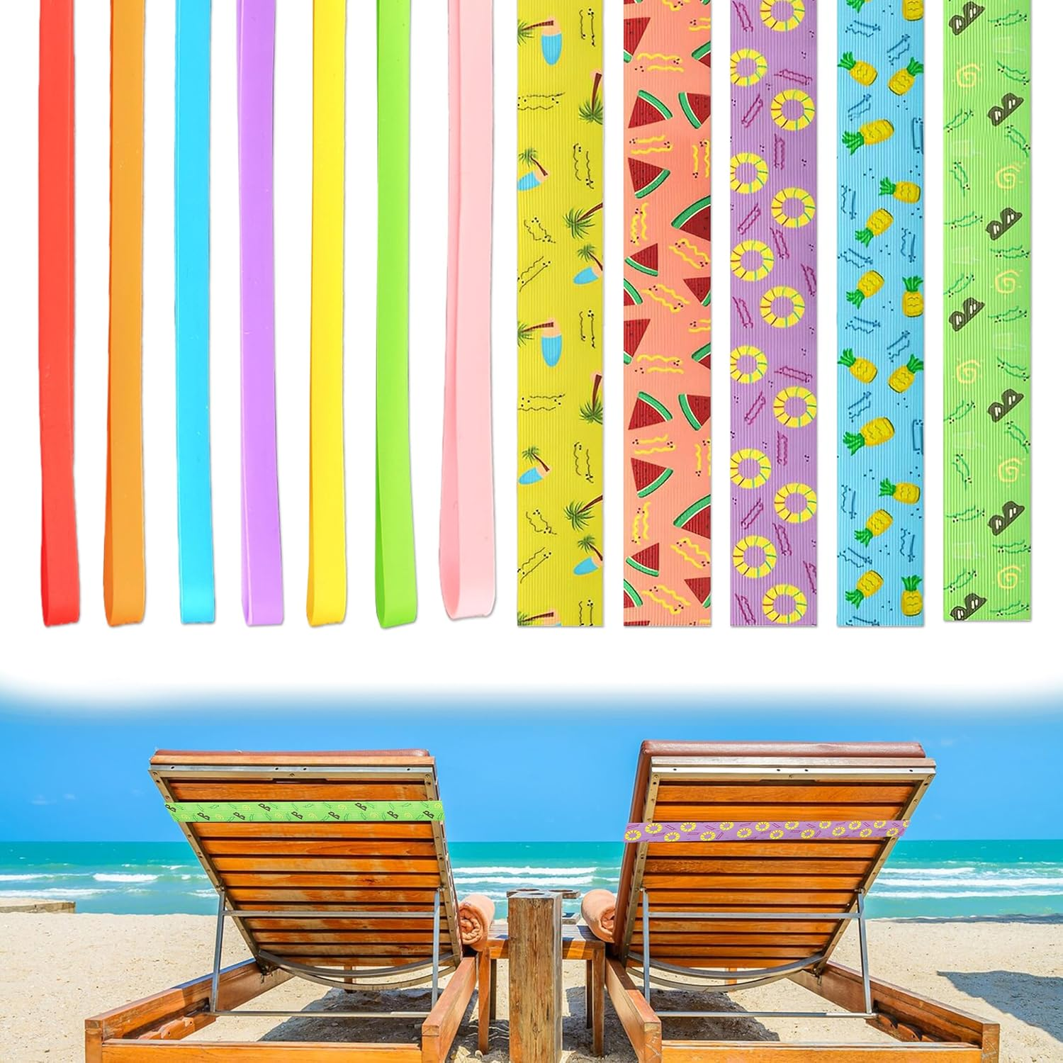 JIEYUMAO Beach Towel Bands, 12Pcs Beach Towel Straps, Multicolor Silicone Towel Bands for Beach Chair, Elastic Beachs Towels Holder for Beachs Pool Accessories image number 3