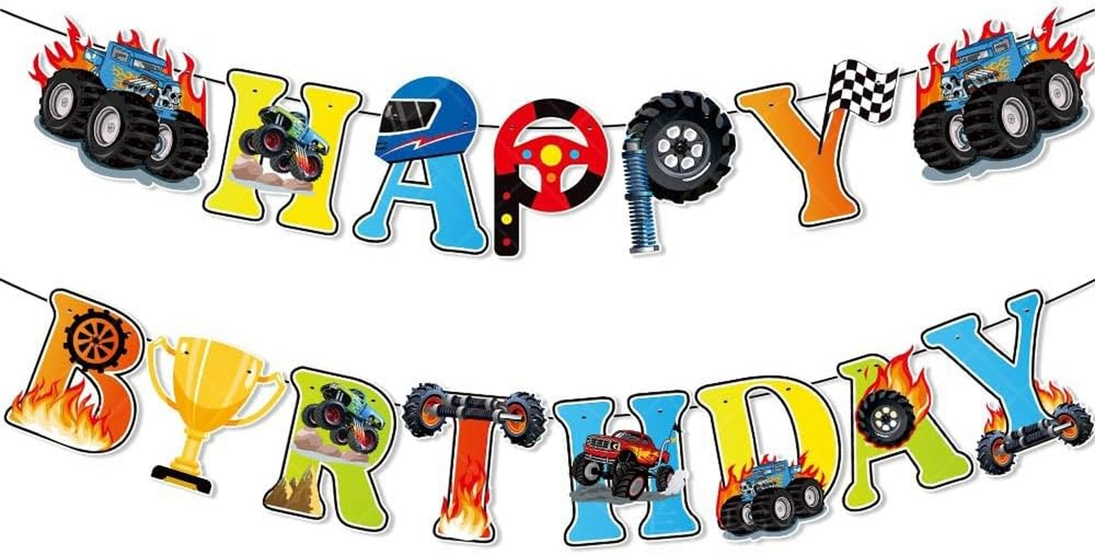 Off-Road Vehicle Birthday Party Decorations Set, Happy Birthday Banner with Hanging Swirls, 11 Pieces image number 6