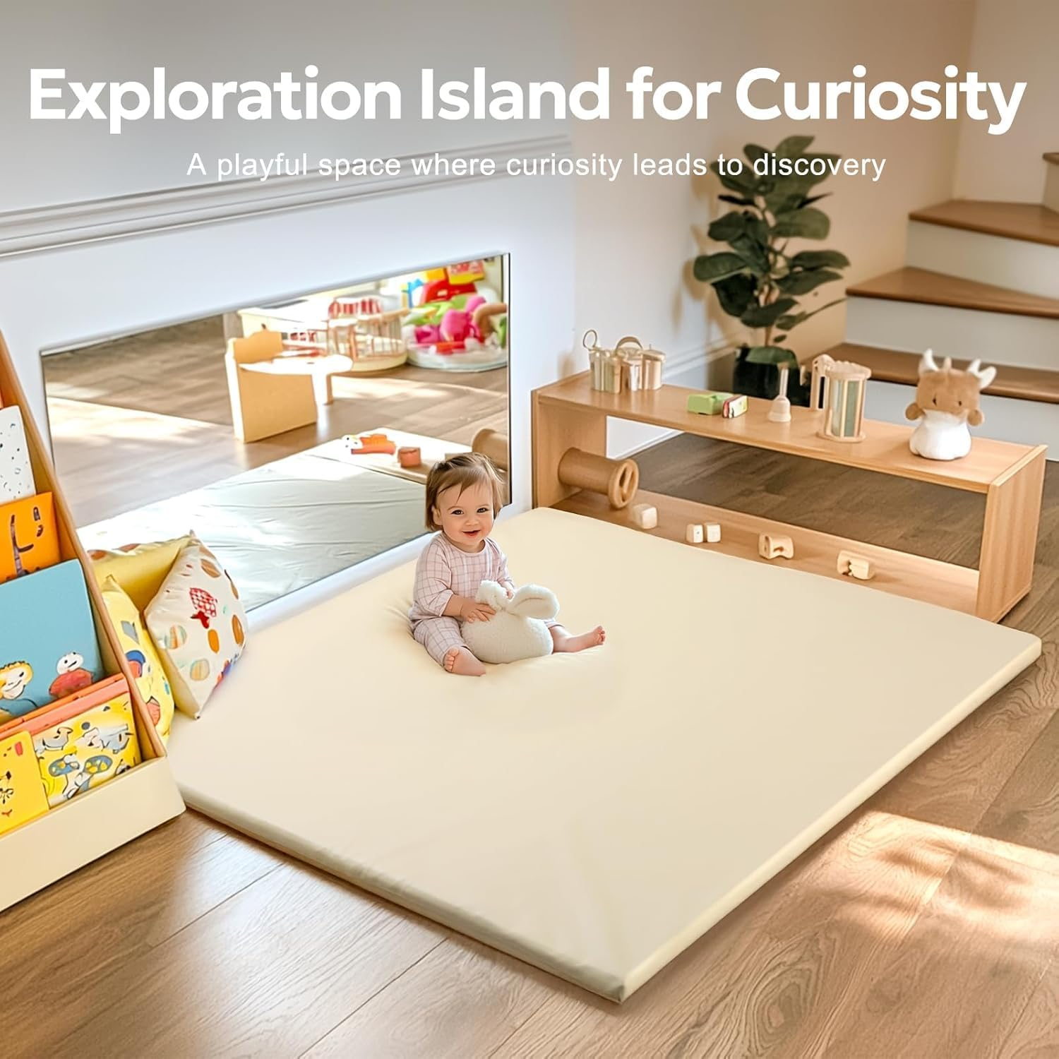 Homodoskey Baby Play Mat,3Cm Thick Premium Foam Crawling Mat, Thick & Super Soft Vegan Leather Floor Mat, Non-Slip Cushioned for Toddlers for Living Room Suitable for Playpen -Yoga (Cream, 150*180*3Cm) image number 4