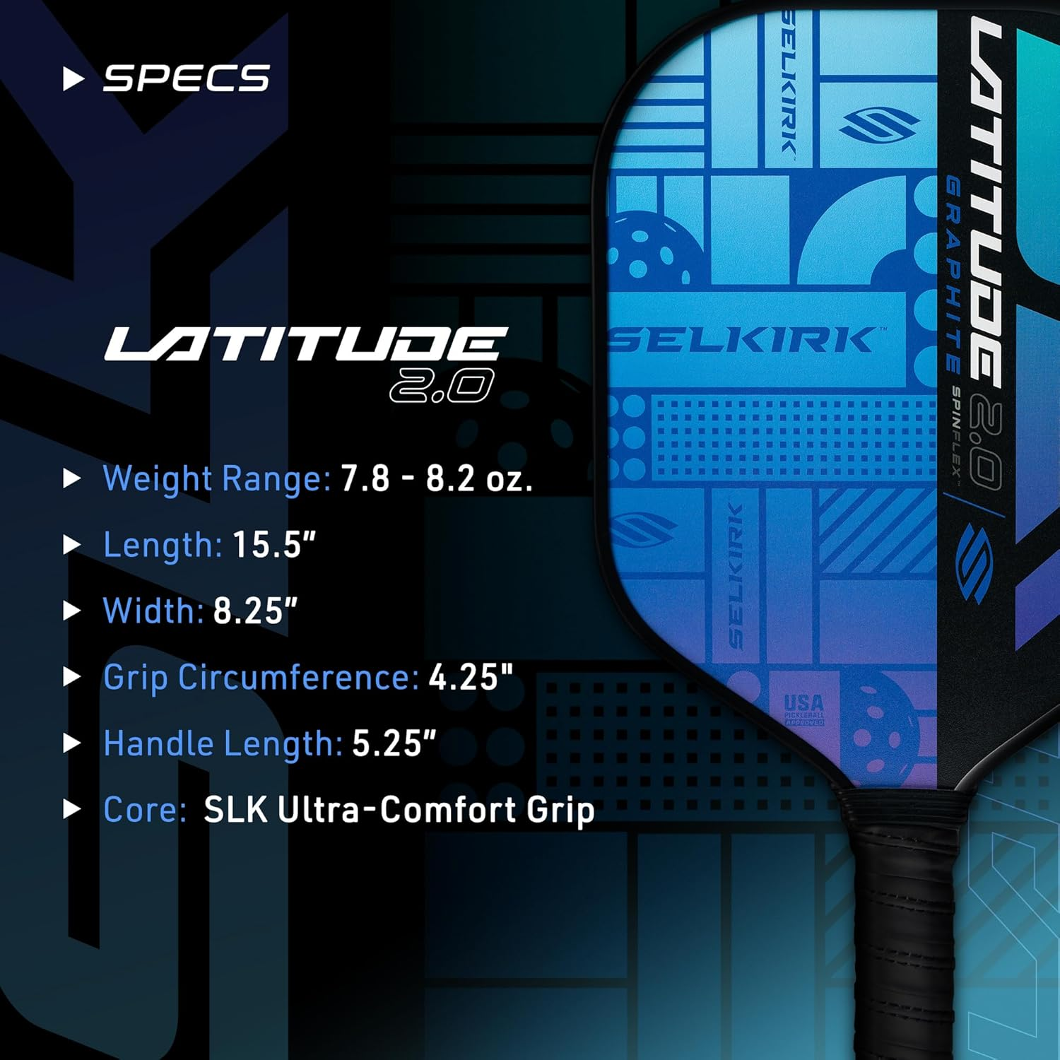 SLK Latitude 2.0 Pickleball Paddle | G4 Graphite Pickleball Paddle Face | Rev-Core+ Technology with Spinflex Surface | Redesigned for Performance and Control image number 6