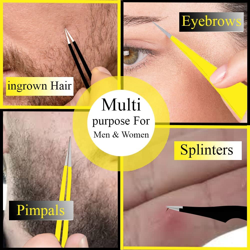 Super Sharp Pointed Tweezers Precision Fine Point Tip Ingrown Hair Removal Kit - Extra Thin Stainless Facial Hair Remover for Face image number 5