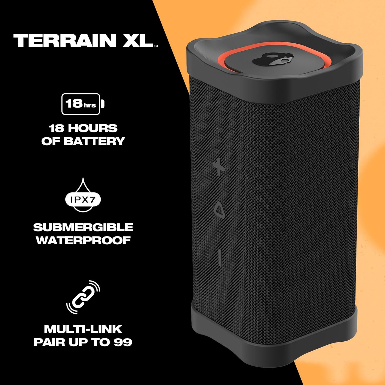 Skullcandy Terrain XL Wireless Bluetooth Speaker - IPX7 Waterproof Portable Speaker with Dual Custom Passive Radiators, 18 Hour Battery, Nylon Wrist Wrap, & True Wireless Stereo image number 5