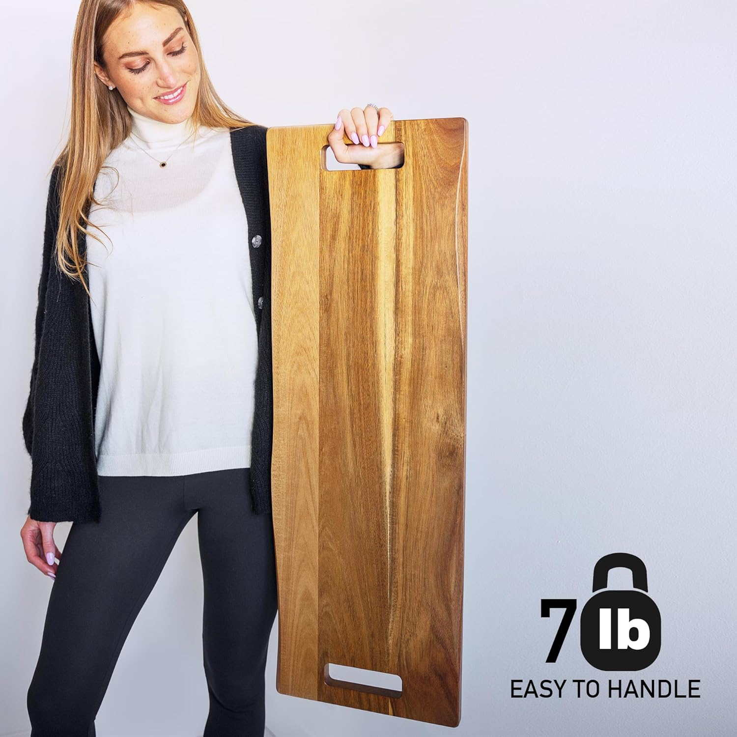 Extra Large Charcuterie Boards 36 Inch Babilonia Premium Acacia Wood Serving Platter, Long Charcuterie Board, Cheese Board, Wooden Serving Tray with Handles, Party Serving Trays and Platters image number 5