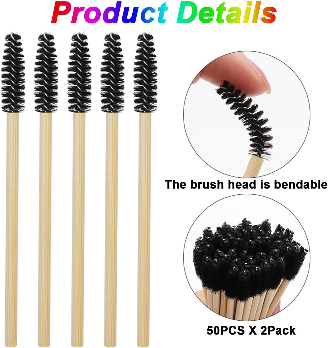 Mtxorvix 100 PCS Mascara Wands Eyelash Brushes, Lash Spoolies, Bamboo Eyelash Spoolies, Eyebrow Brush Applicator Cosmetic Makeup Brush Tool Kits for Eyelash Extension and Makeup(Black) image number 4