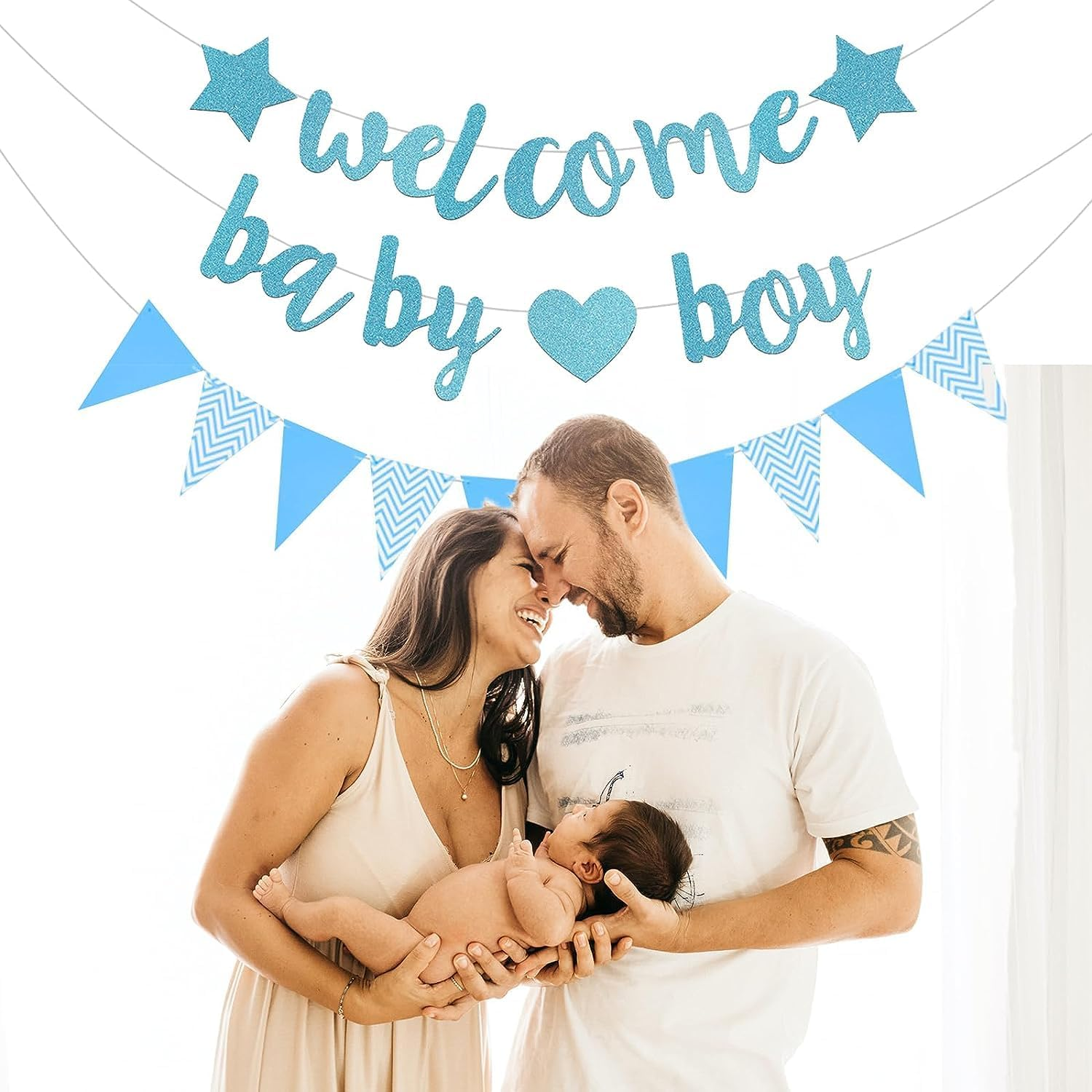 Welcome Baby Boy Banner, 1 Set Baby Boy Blue Glitter Party Decorations Banner,Baby Boy Shower Banner,Welcome Home Baby Boy,Baby Boy Welcome Banner,Welcome Baby Boy Banner Glitter Welcome Boy Banner image number 1