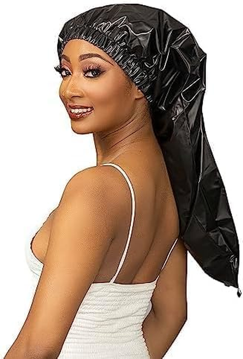 Girl - Shower Cap for Extra Long Hair, Braids, Locs, Twists &ndash; Waterproof &ndash; Snug Fit Guarantees No Leaks &ndash; Easy Button up (Black, One Size) image number 1