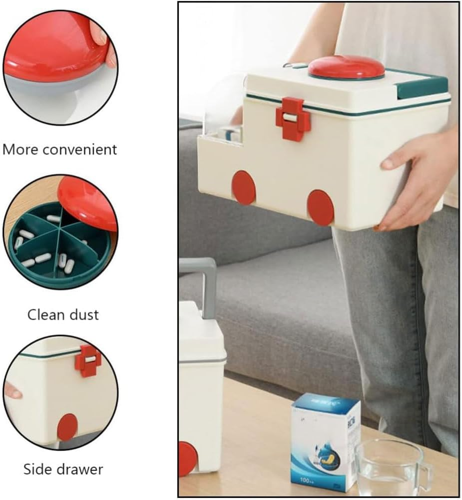 Portable First Aid Storage Box, Ambulance-Shaped Plastic Medicine Organizer, Large-Capacity Home and Outdoor First Aid Kit for Adults and Children image number 5