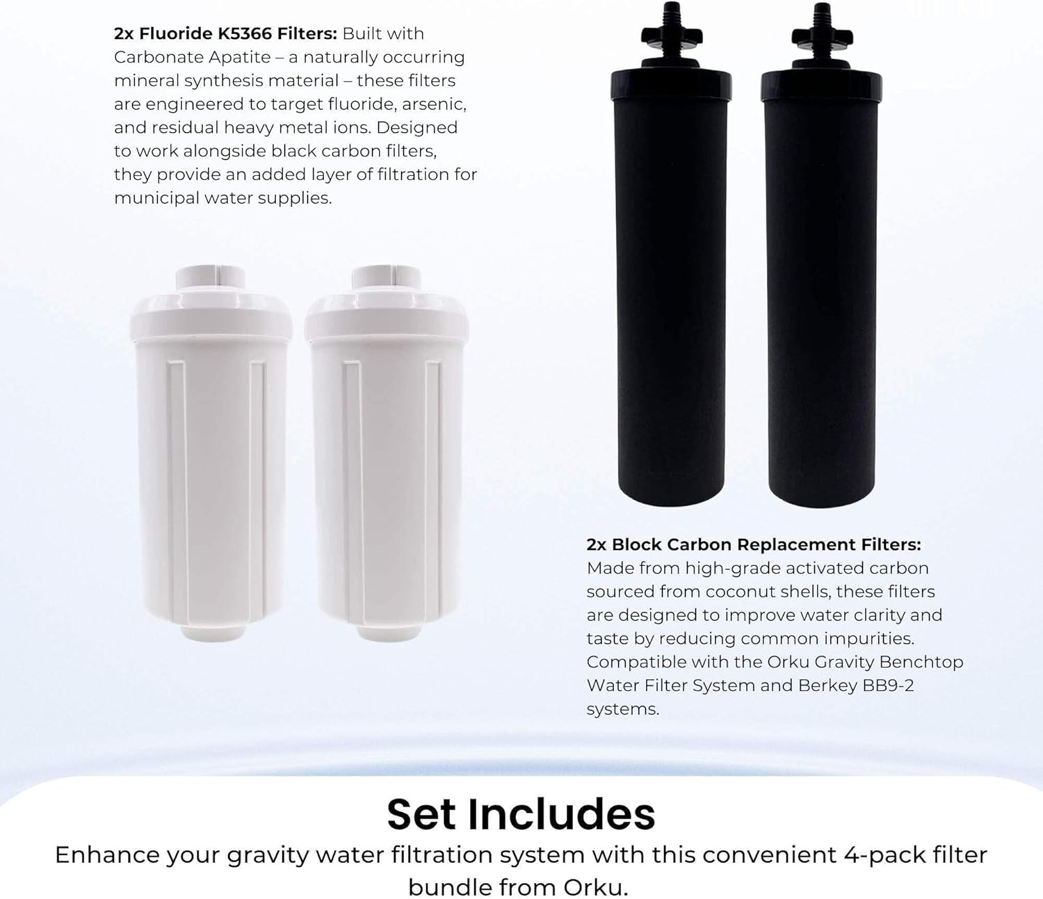 Orku Block Carbon + Fluoride Filter Pack - Replacement for Berkey Gravity System image number 2