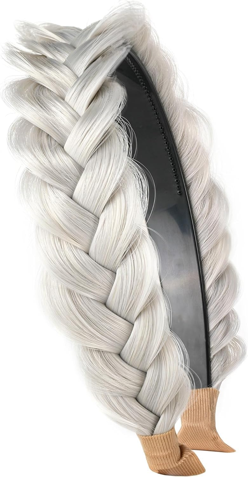 Wide Braided Headband Elastic Non-Slip Design, Handmade for Women and Girls, Versatile Fashion Hair Accessory, Compatible with Most Head Shapes (White Grey) - Haheihei image number 1