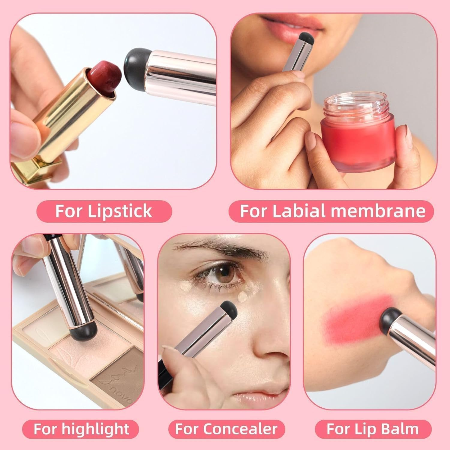 2 Pcs Silicone Lip Brush round Head Applicator - Reusable Nail Chrome and Concealer Makeup Brushes image number 4