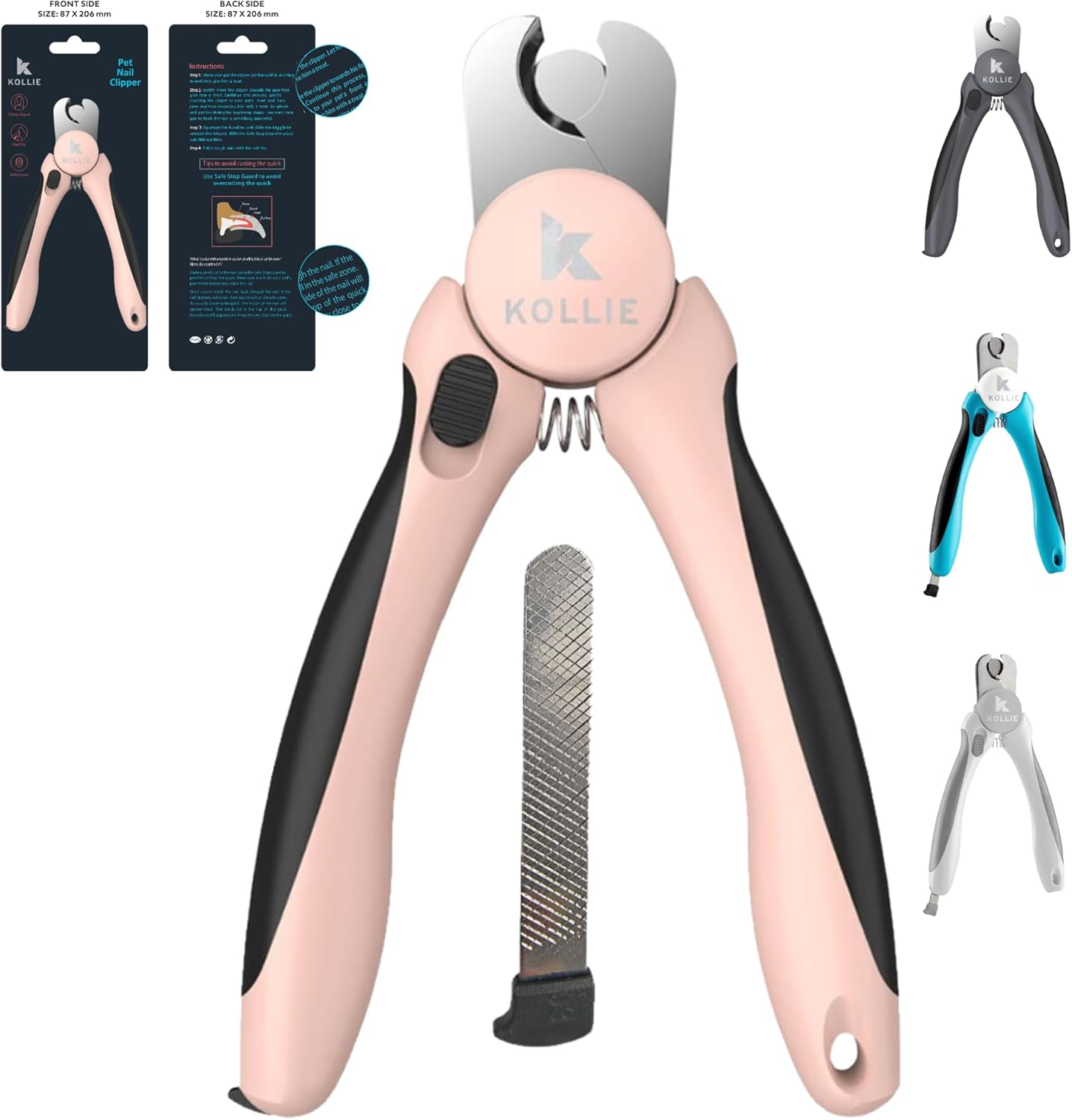 Kollie Dog Nail Clippers, Cat Nail Clippers, Stainless Steel Razor Sharp Blades, Dog Nail Trimmer, Safety Guard to Avoid over Cutting Nails, Heavy Duty Sturdy Dog Clipper, Non-Slip Handles, Dognail