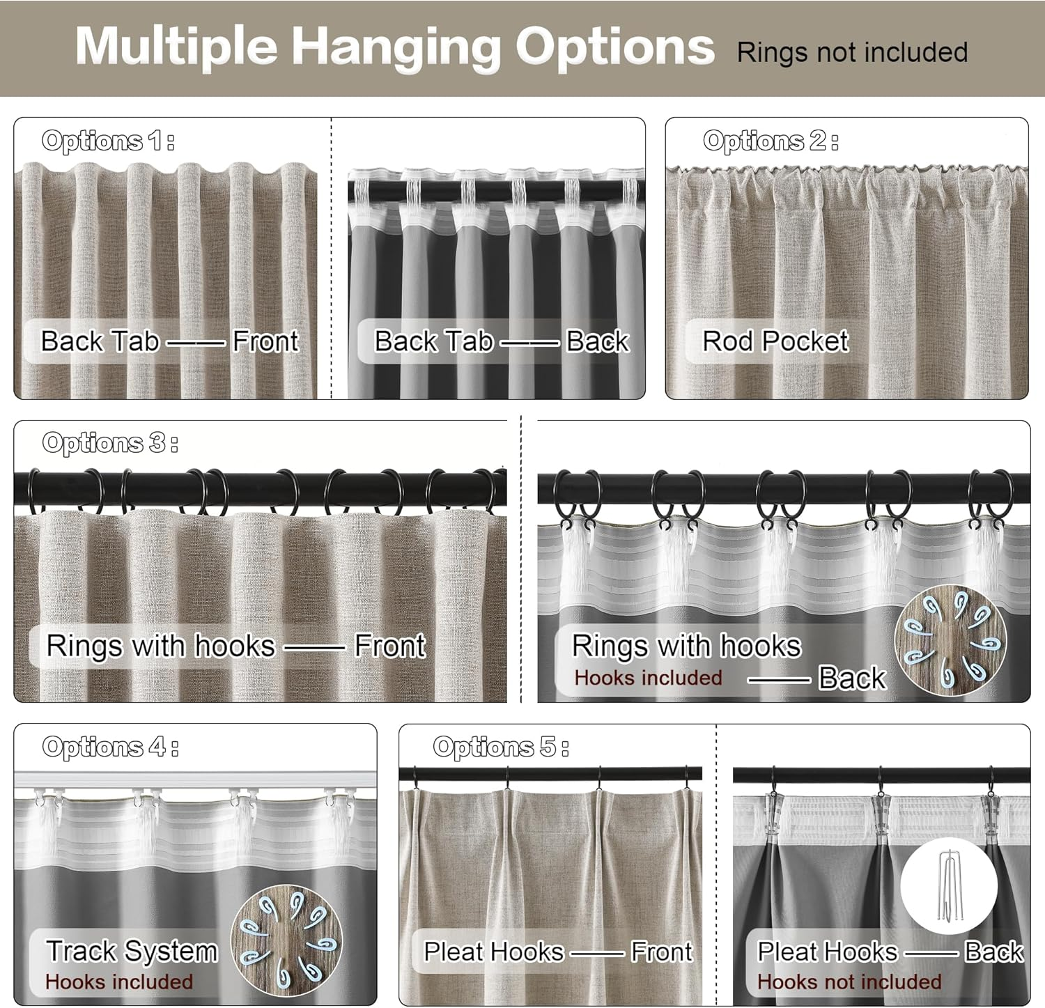 RAIN CITY 94 Inch Long Sun Blocking Curtains with Hooks Linen Blend,Custom Made Blackout Drapes for 90-96 Inch Tall Window,Pinch Pleat for Traverse Rods Floor to Ceiling Track 50 Wide 2 Pack image number 6