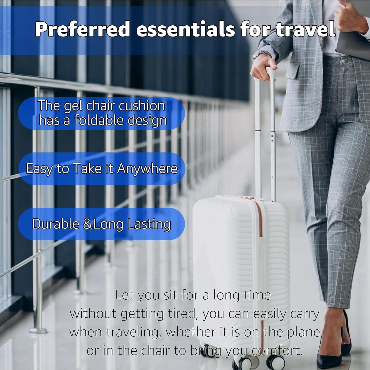 Ketimos Gel Travel Seat Cushion &ndash; Portable Airplane Seat Cushion &ndash; Foldable Cushion for Airplane Seats, Camping, Bleachers, Flights, Commute image number 6