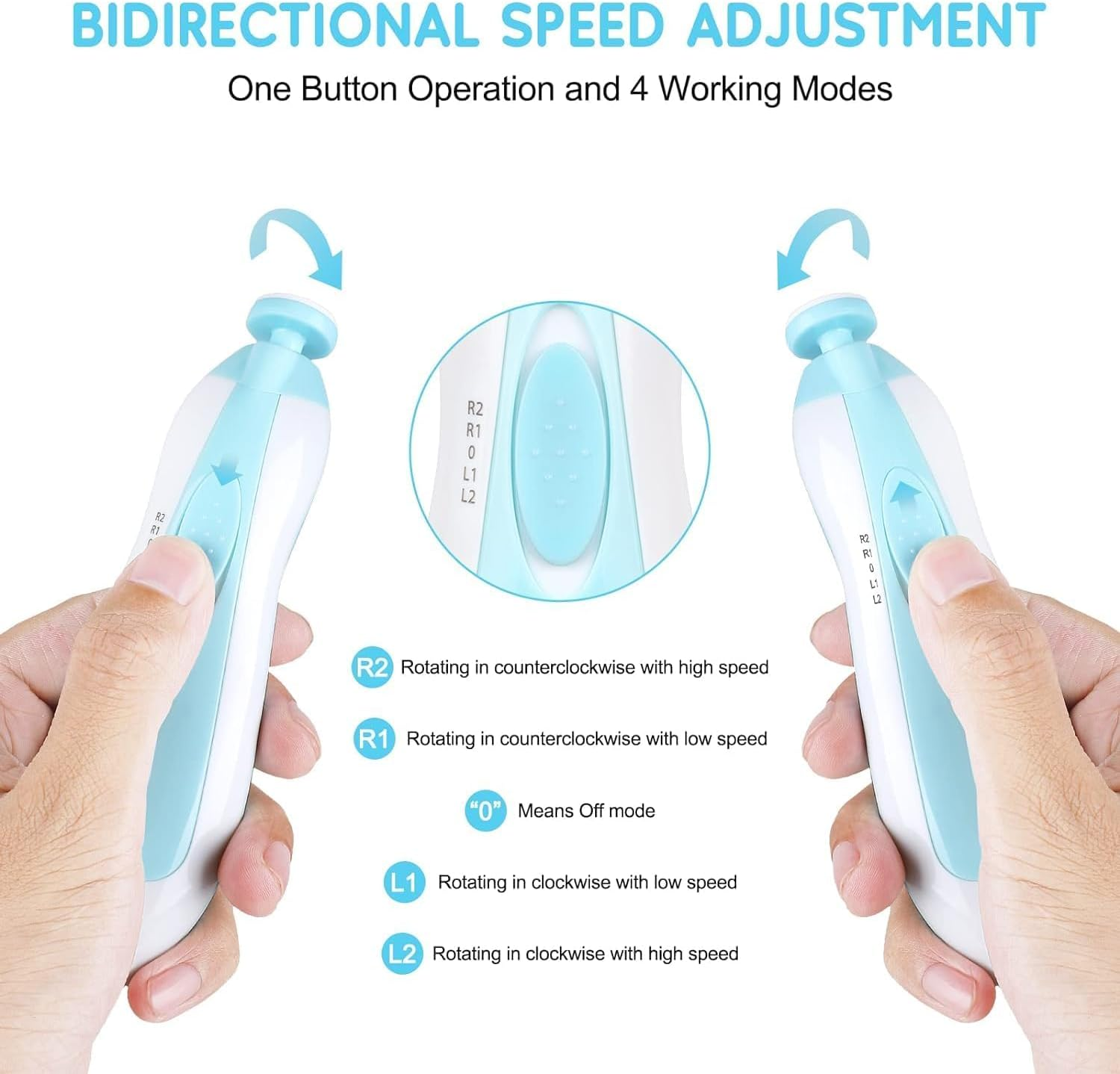 Electric Nail File Drill for Baby No Sharp Claws Hurt, 6 in 1 Safety Cutter Trimmer Clipper for Toes and Fingers (Blue) (Blue +) image number 3