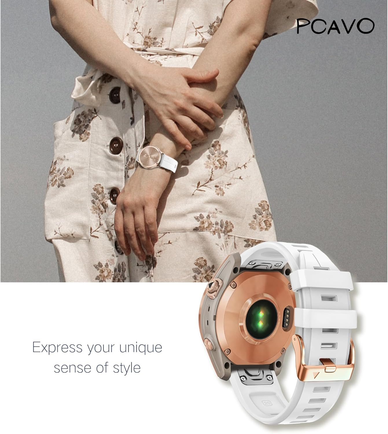 PCAVO Quickfit 20Mm Watch Band for Garmin Fenix 5S 6S 7S Pro Solar - Rose Gold Buckle - Rugged Silicone Wristband Replacement for Garmin Epix Pro Gen 2 42Mm Descent Mk2S/3/3I image number 1