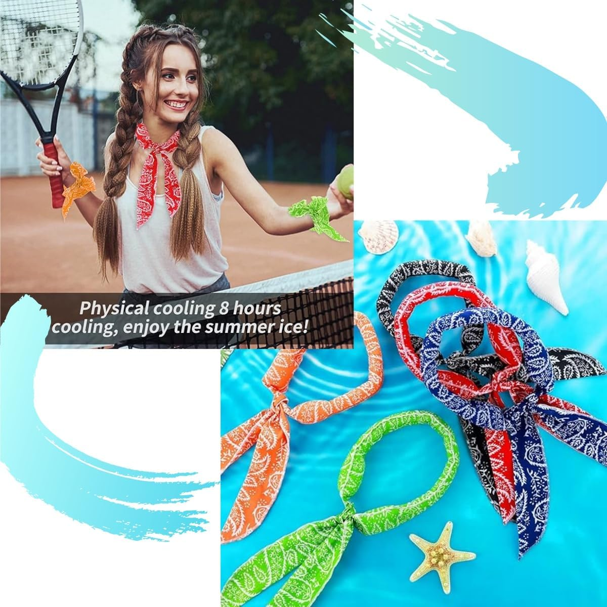 Jindizi 5 Pack Cooling Neck Wraps for Women & Men, Ice Cooling Scarf Bandana with Water Soaking Technology, Reusable Neck Wrap & Headband for Hiking, Camping, Outdoor & Hot Summer image number 5