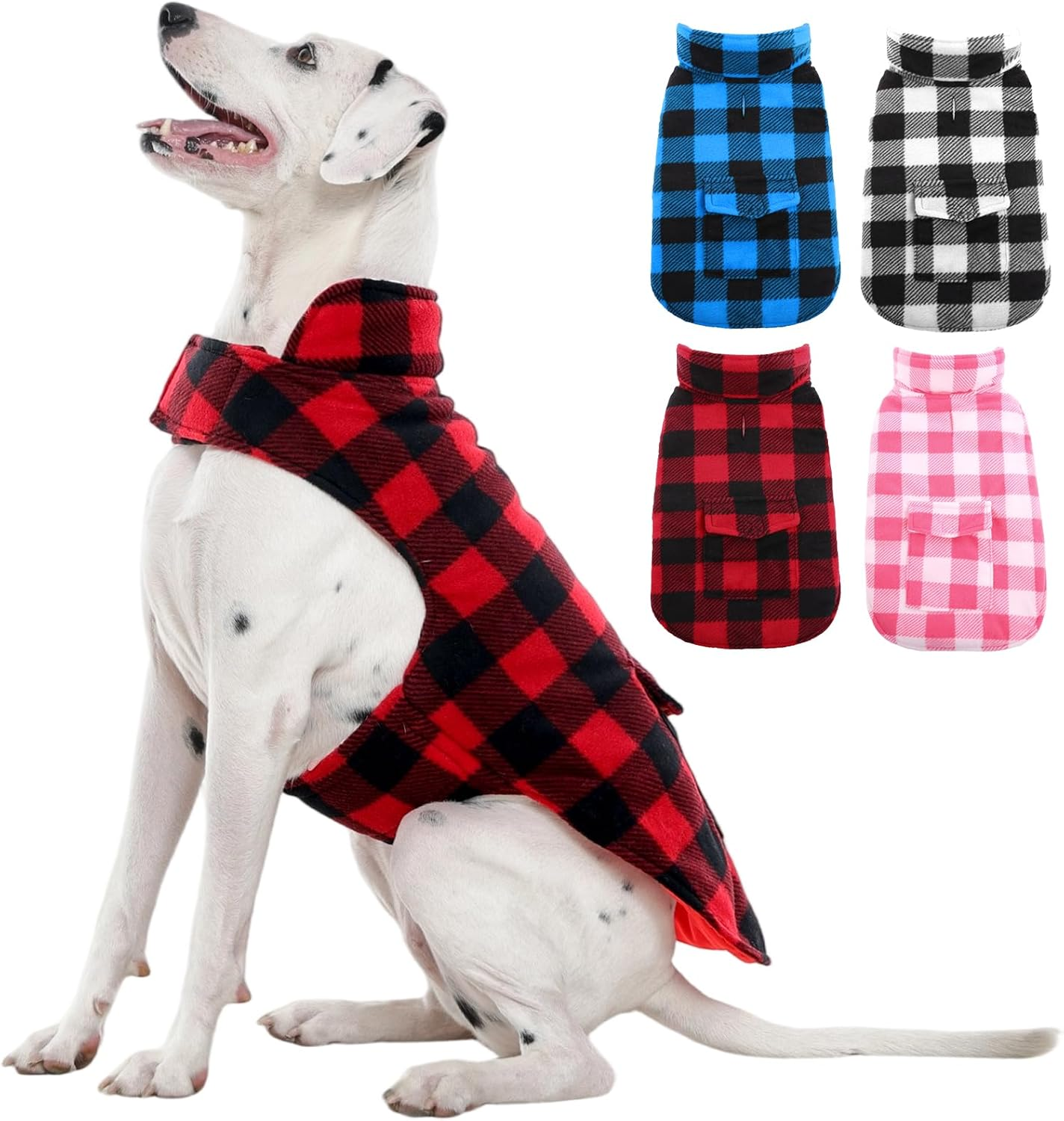 Kuoser Winter Coat, Windproof Fleece Jacket British Style Plaid Cold Weather Vest, Reversible Cozy Warm Dog Clothes, Pet Apparel for Small Dogs(White,Xs)