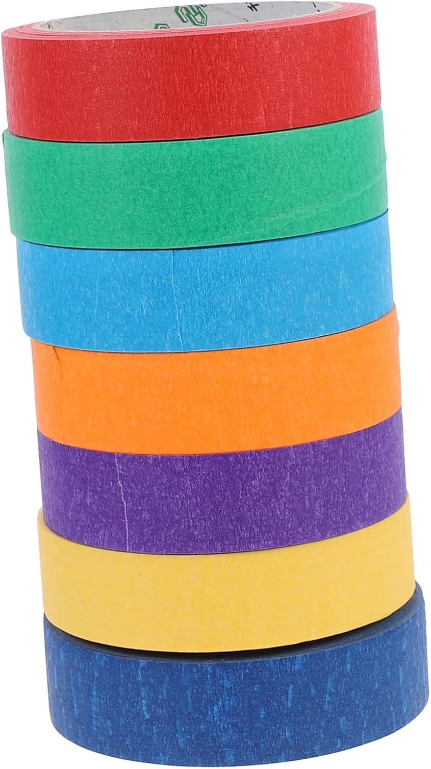 HOMSFOU 7Rolls Sticky Wrinkle Paper Tapes Masking Tape for Repair Bright Colors image number 1