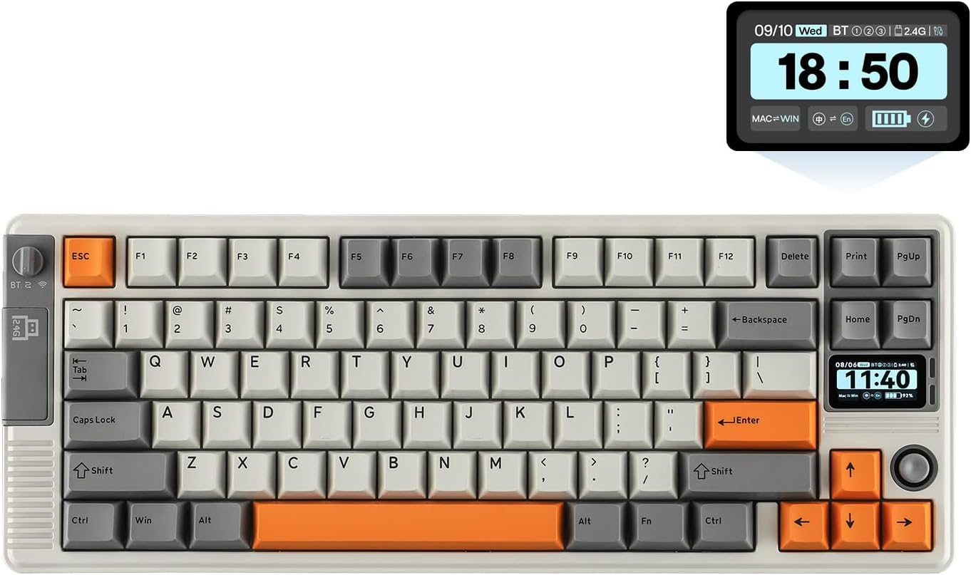 EPOMAKER RT85 Wireless Mechanical Keyboard with Joystick & DIY Screen, 8000Mah, Bt/Usb/2.4Ghz, Hot-Swap, PBT Keycap, Creamy Gasket, 75% Gaming Keyboard, US QWERTY (Army Green, Creamy Jade)