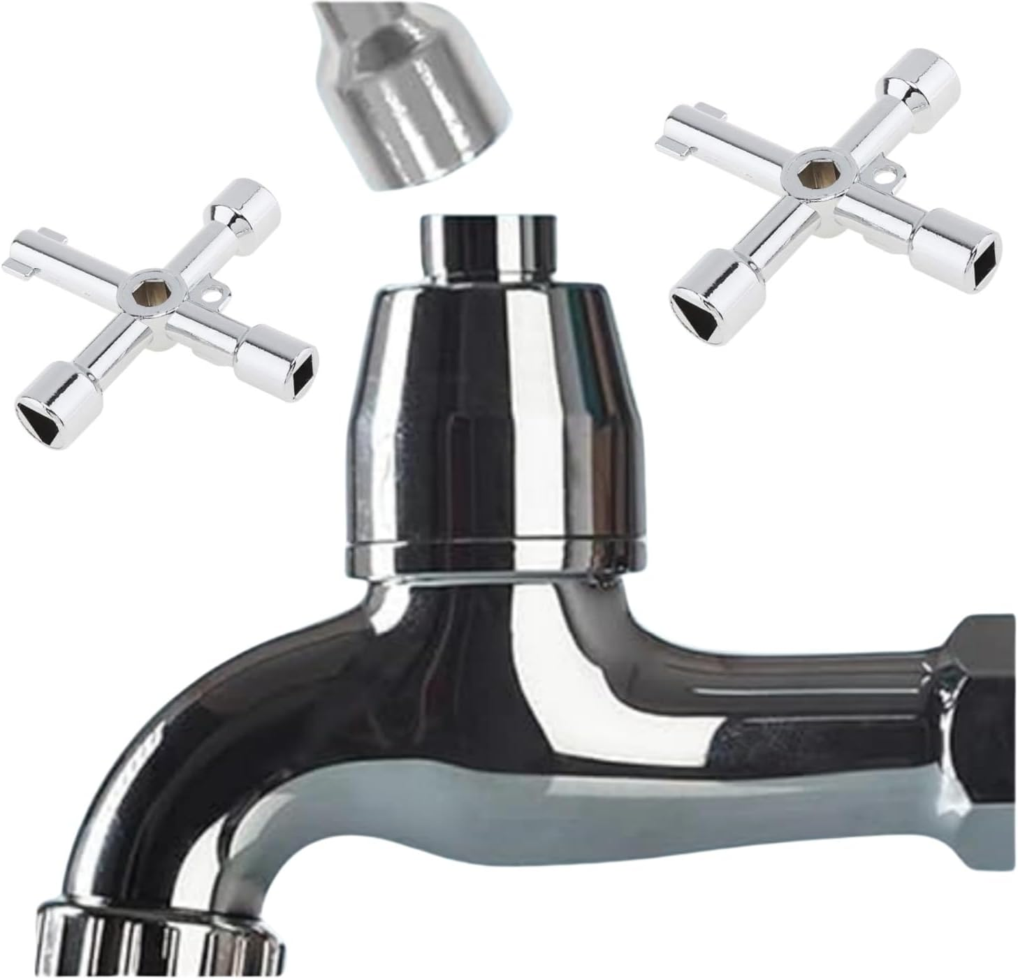 Shoyisenka 3 Pieces of 4-Hole Universal Cross Key - Multi-Function Pipe Wrench, Gas Meter Electric Cabinet Key, Silver Valve Tool. image number 5