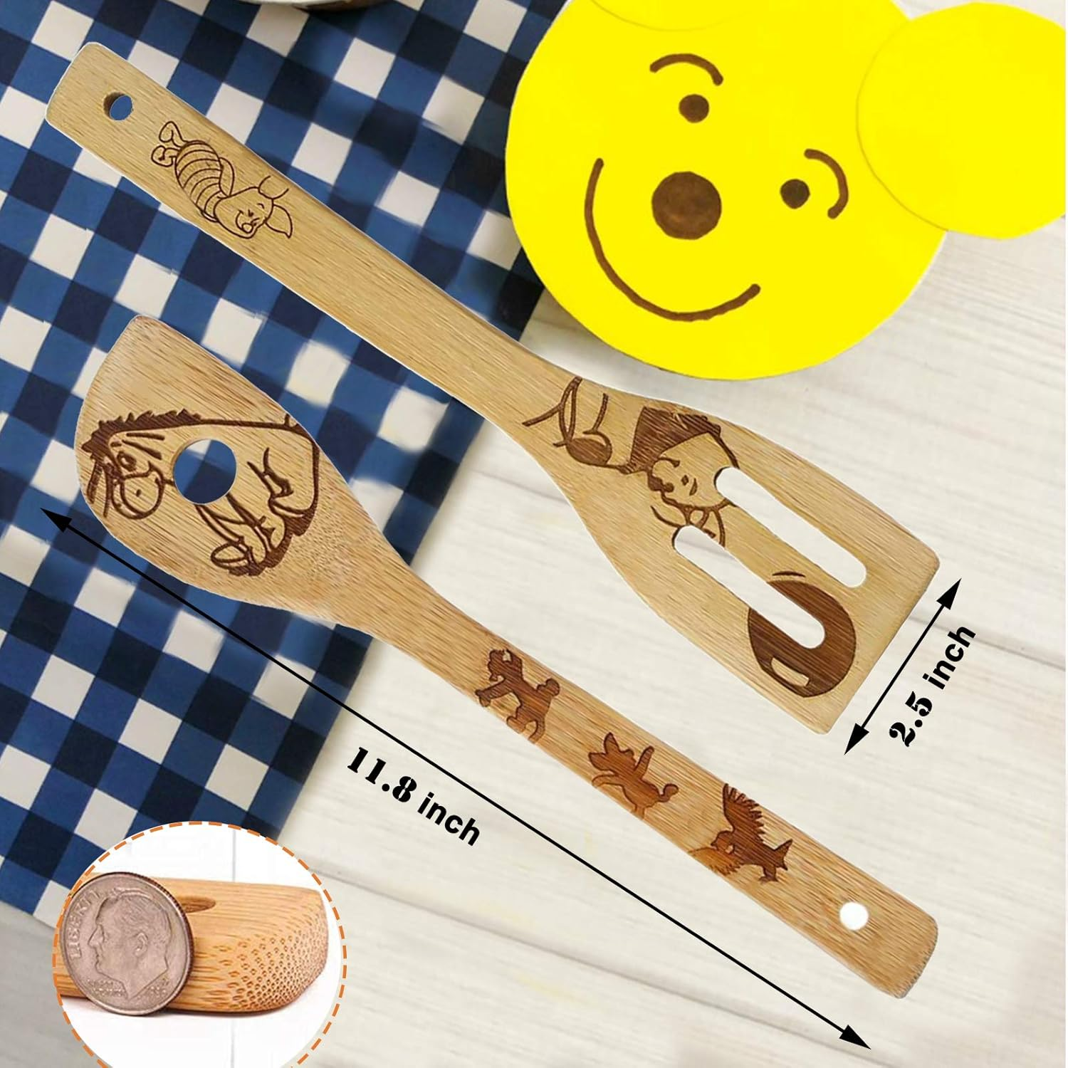 5 PCS Cartoon Wooden Spoons for Cooking,Winnie the Bear Kitchen Accessories,Cute Tiger Spatula for Kitchen Decor,Winnie Bear Kitchen Stuff,Winnie Bear Gifts for Women,Valentines Day Gifts
