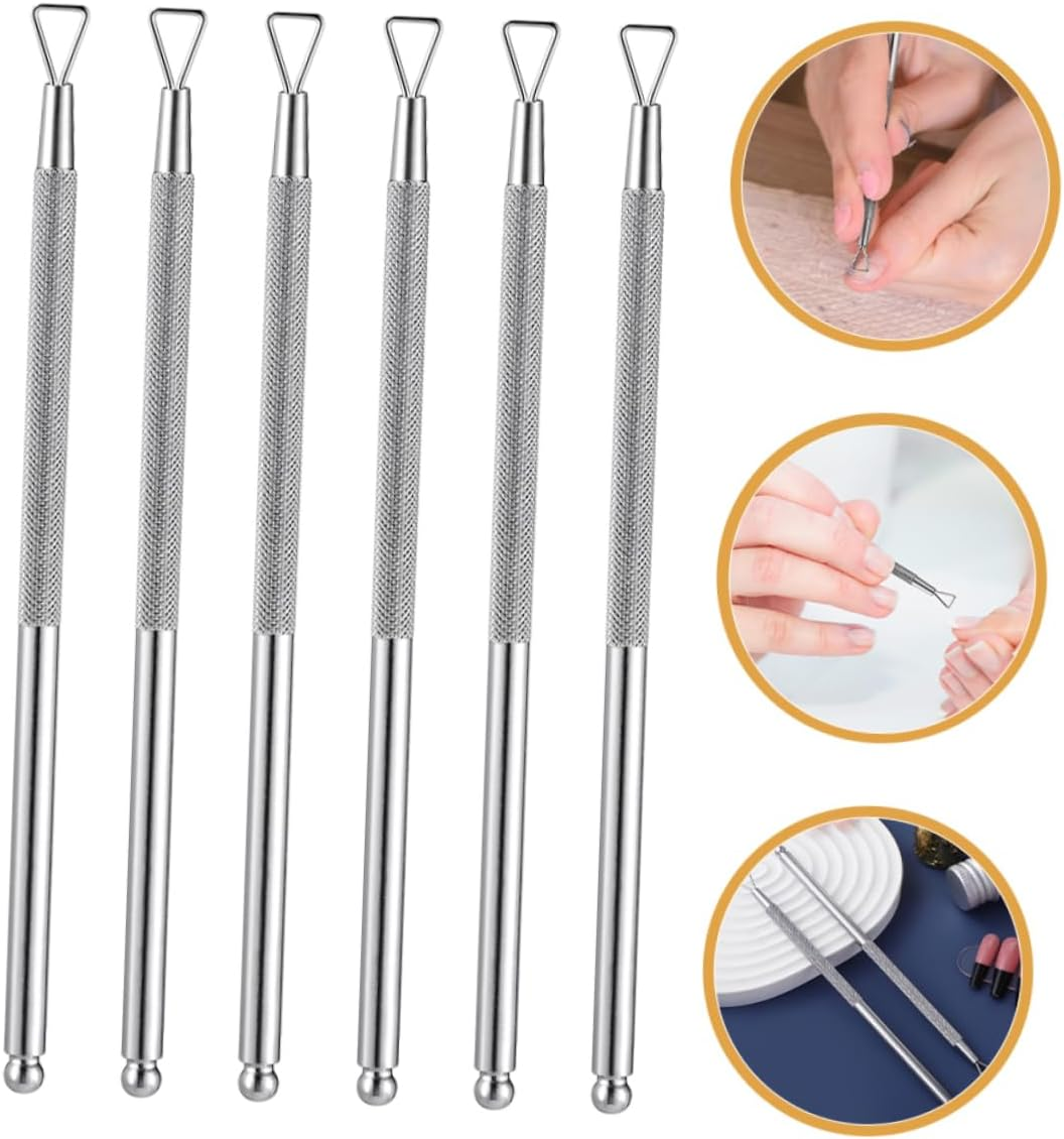 NOLITOY 6Pcs Stainless Steel Cuticle Pusher Gel Polish Remover Tool for Polish Removal Cuticle Care - Silver image number 6