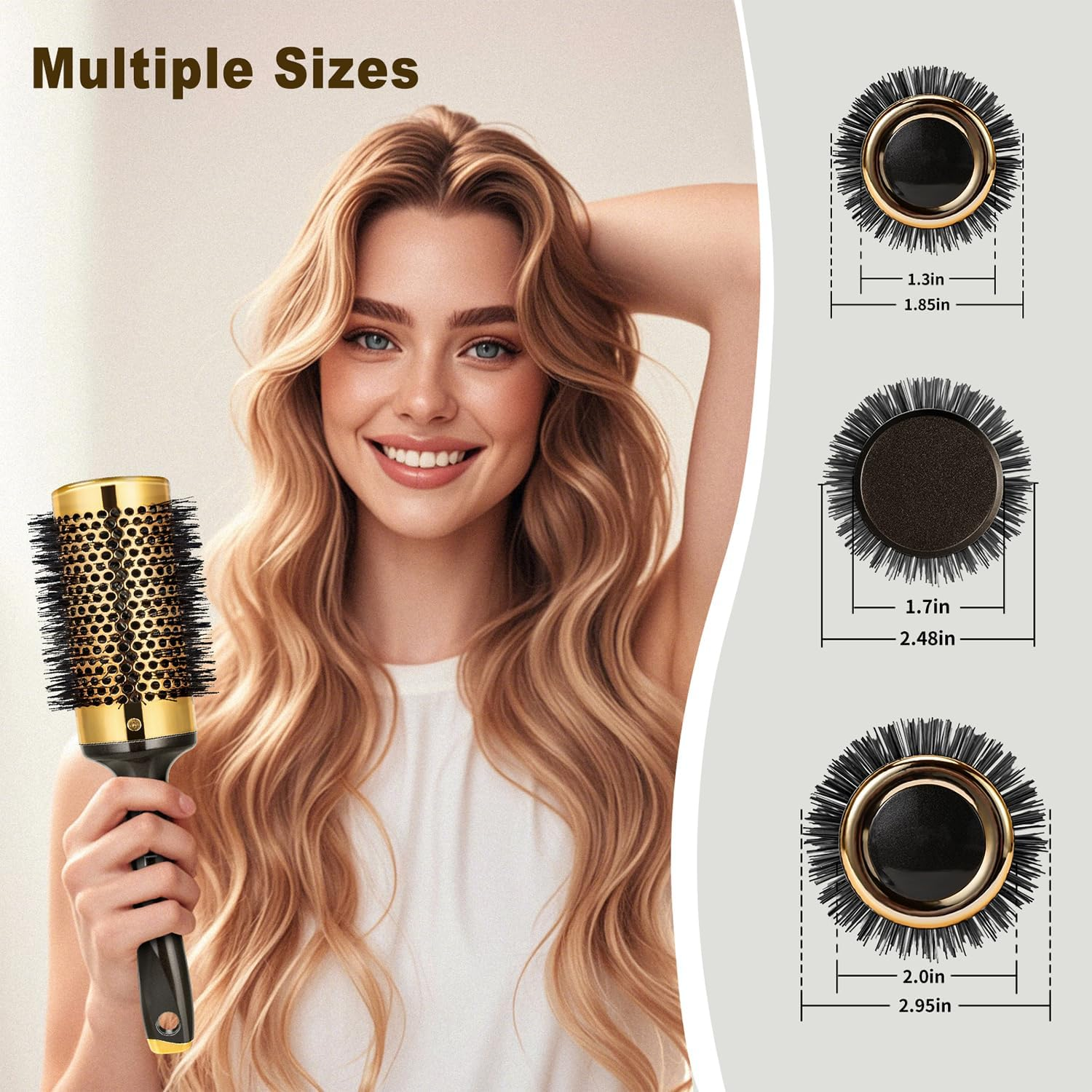 Large round Brush for Blow Drying, Aluminum round Hair Brushes for Women, Roller Brush for Blow Drying and Styling, Gold, for Curly and Straight-2 Inch Barrel, 2.95 Inch with Bristles image number 1