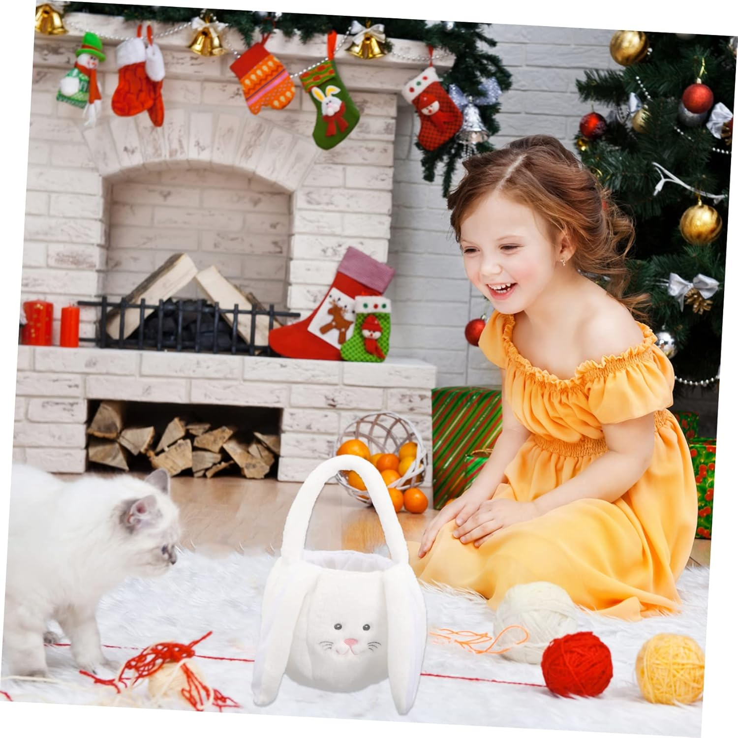 Festive Easter Bunny Basket Creative Candy Container for Easter Supplies Plush Material for Home Decoration White image number 2