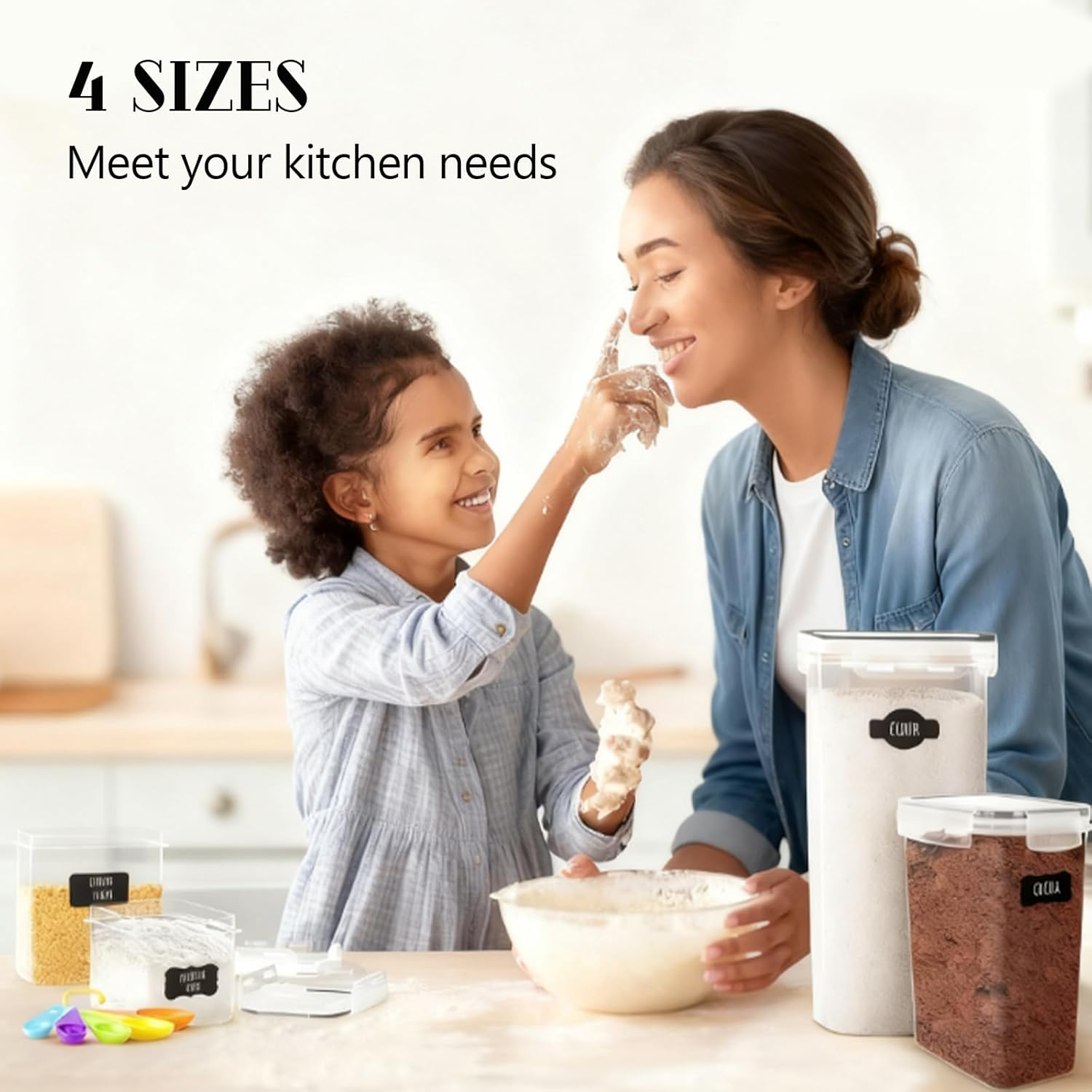 Airtight Food Storage Containers Set with Lids, 8 PCS Plastic Storage Canisters for Kitchen & Pantry Organization,Dry Food Canisters for Flour, Sugar and Cereal (Clear) image number 4