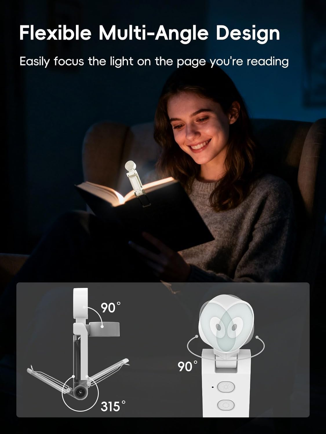 OUNAIDE Book Light for Reading in Bed, USB Rechargeable Reading Light, 5 Amber Colors & 6 Brightness Dimmable, Portable Clip-On Reading Lamp Perfect for Book Lovers/Travel image number 2