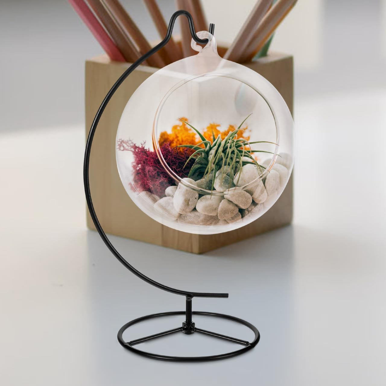 Cabilock Iron Black Iron Globe Stand Iron Display Stand Plant Terrarium Hanger Iron Globe Holder image number 2