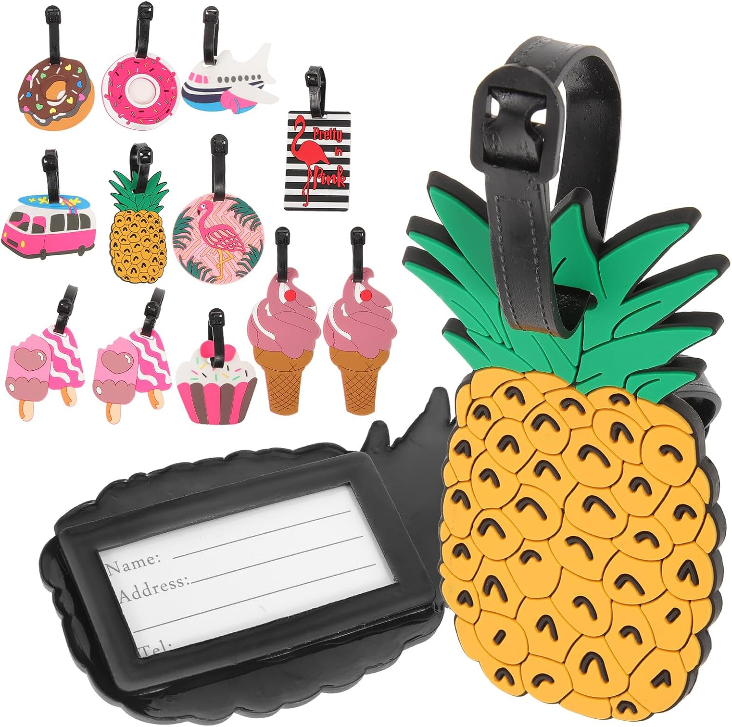 Holibanna 10 Pcs Cute Cartoon Luggage Tags with Soft Material Bright Designs Including Flamingo Donuts Ice Cream for Easy Bag Identification Travel Accessories for Suitcases and Carry Bags image number 6