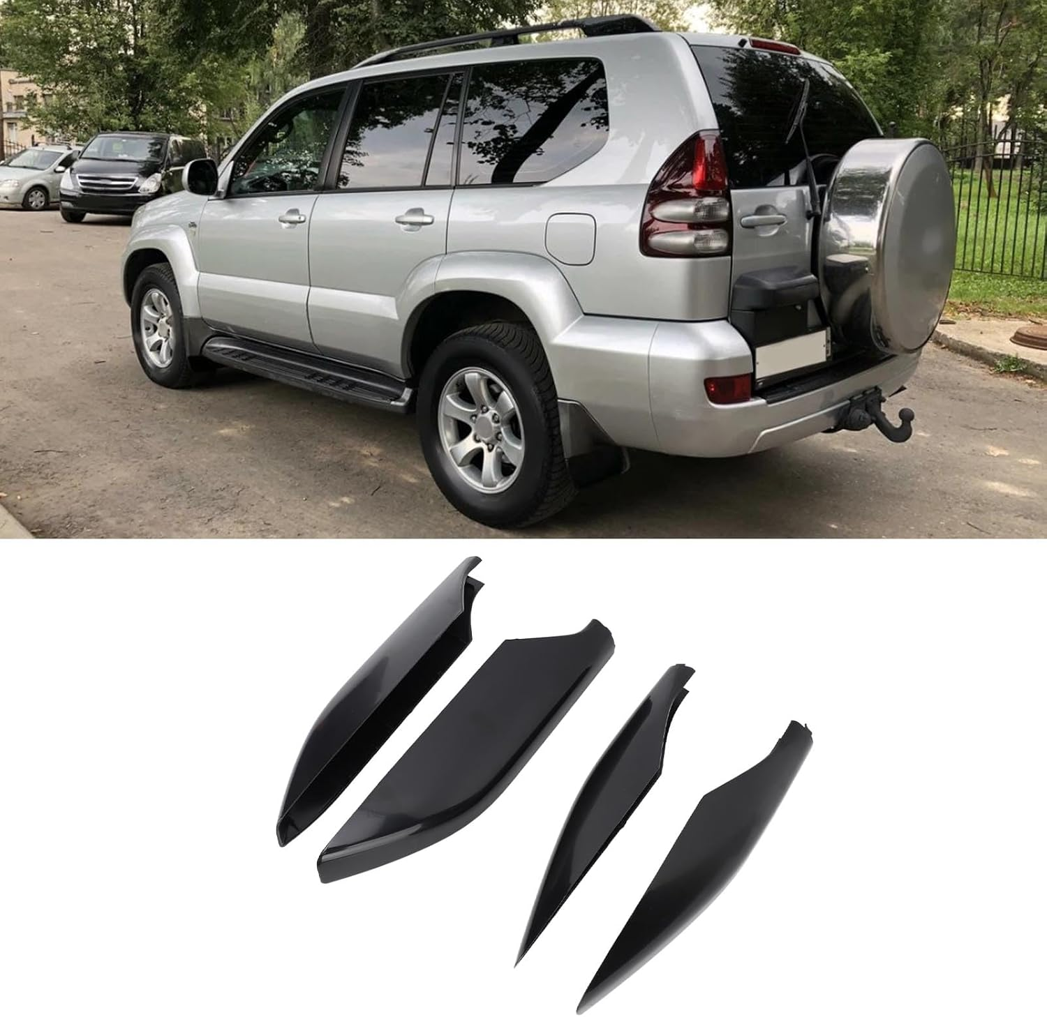 4PCS Roof Rack Rail Cover, Roof Rack Rail End Cover Shell Replacement for Land Cruiser Prado FJ120 2002 to 2009, Roof Cargo Rail Rack End Cap Cover Shell Trim (Glossy image number 6