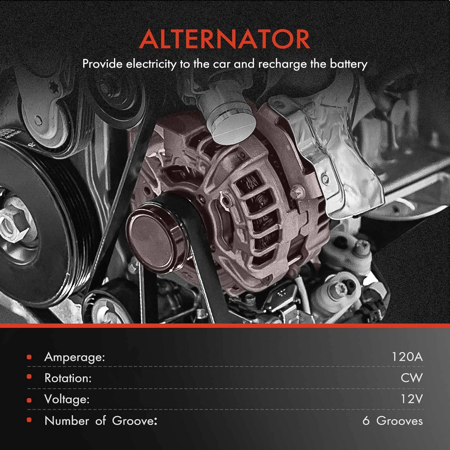 A-Premium Alternator Compatible with Mercedes-Benz C240 01-05, C32 AMG, C320, SLK32 AMG, SLK320, CLK320, ML320, ML350 & Chrysler Crossfire, 12V 120A CW 6-Groove Pulley, Replace# 0124515056, 5097755AA