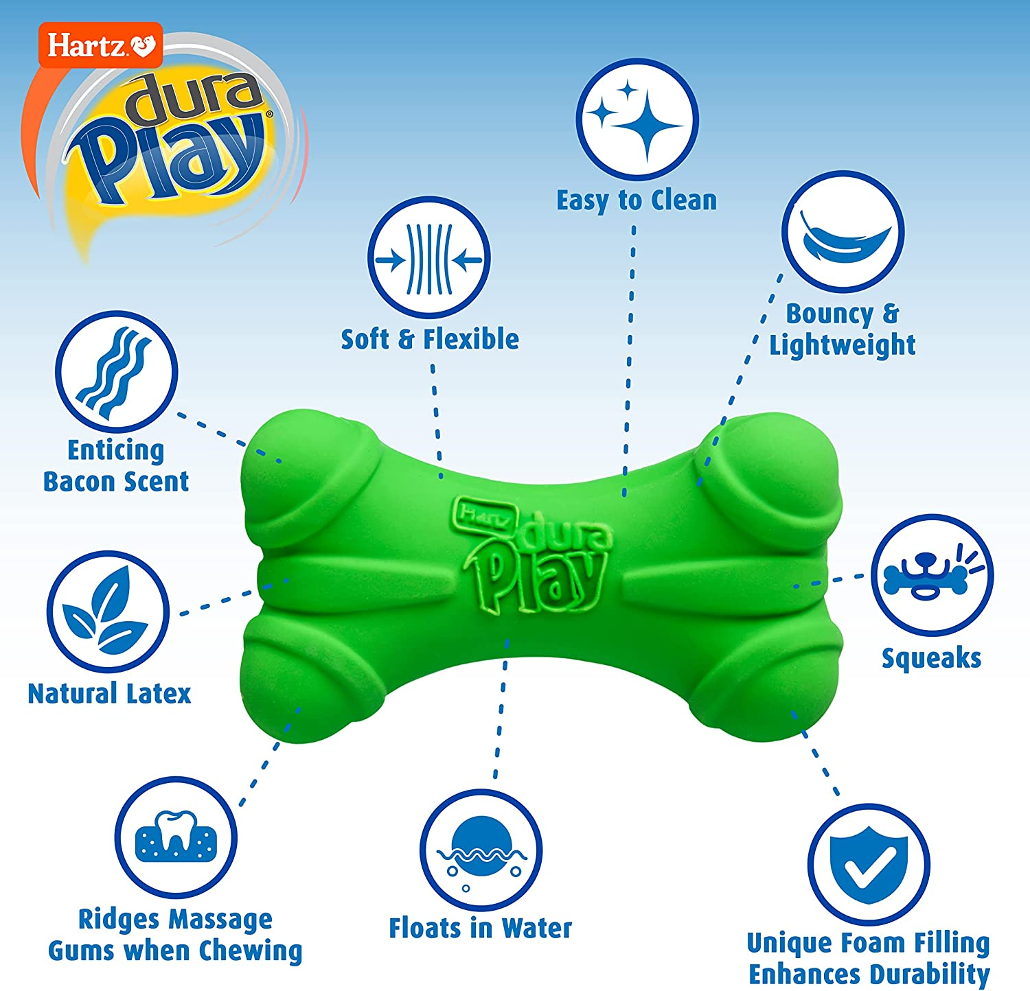 Hartz Dura Play Bacon Scented Squeak Bone Dog Toy, Multiple Dog Toy Sizes & Pack Sizes image number 2